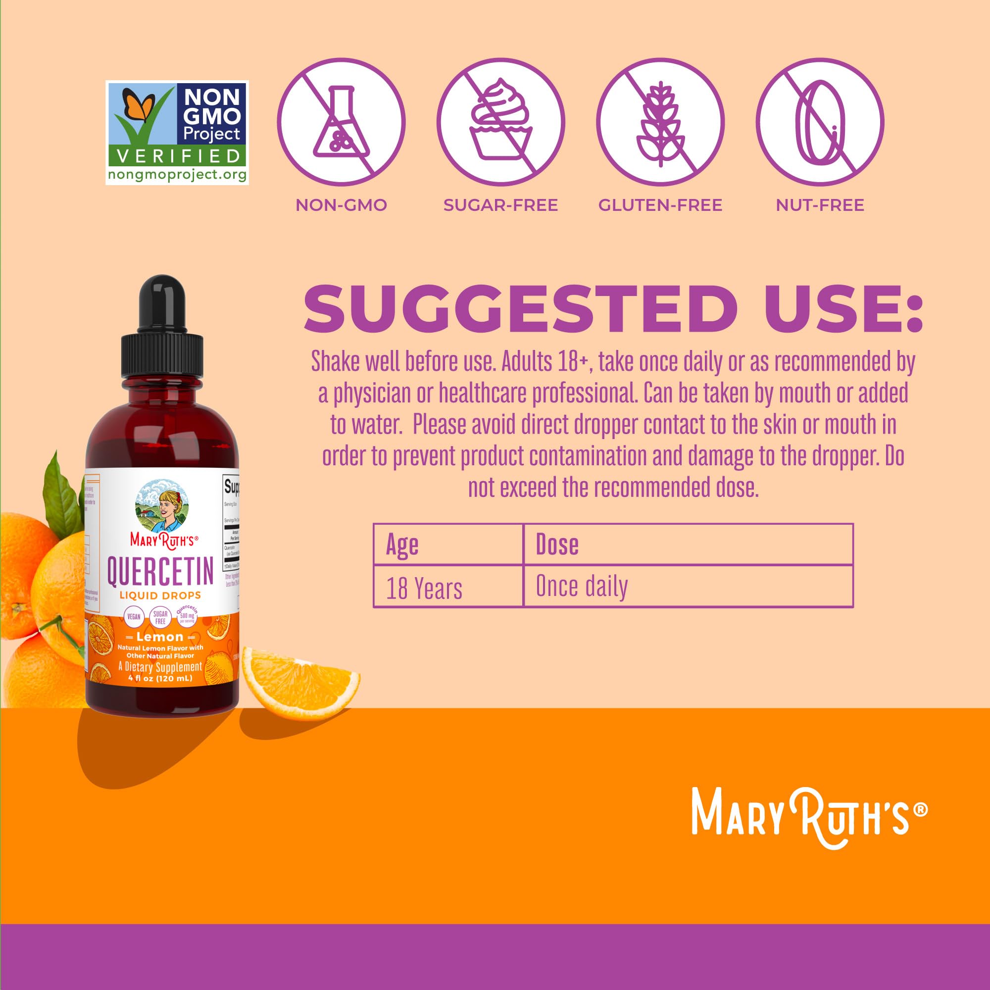 MaryRuth Organics Quercetin Liquid Drops | Sugar Free | 500mg for Adults 18 & Over | Cardiovascular Health for Adults | Bioflavonoid | Vegan | Non-GMO | Gluten Free | 4 Fl Oz MARYRUTH'S buy supplements canada