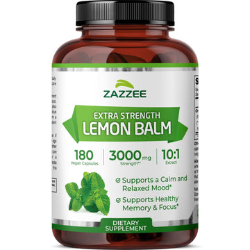 Zazzee Organic Lemon Balm 10:1 Extract, 180 Vegan Capsules, 6 Month Supply, Melissa Officinalis, Calm, Mood, Stress & Relaxation Support, Herbal Supplement, All-Natural, Non-GMO, Made in the USA Zazzee buy supplements canada