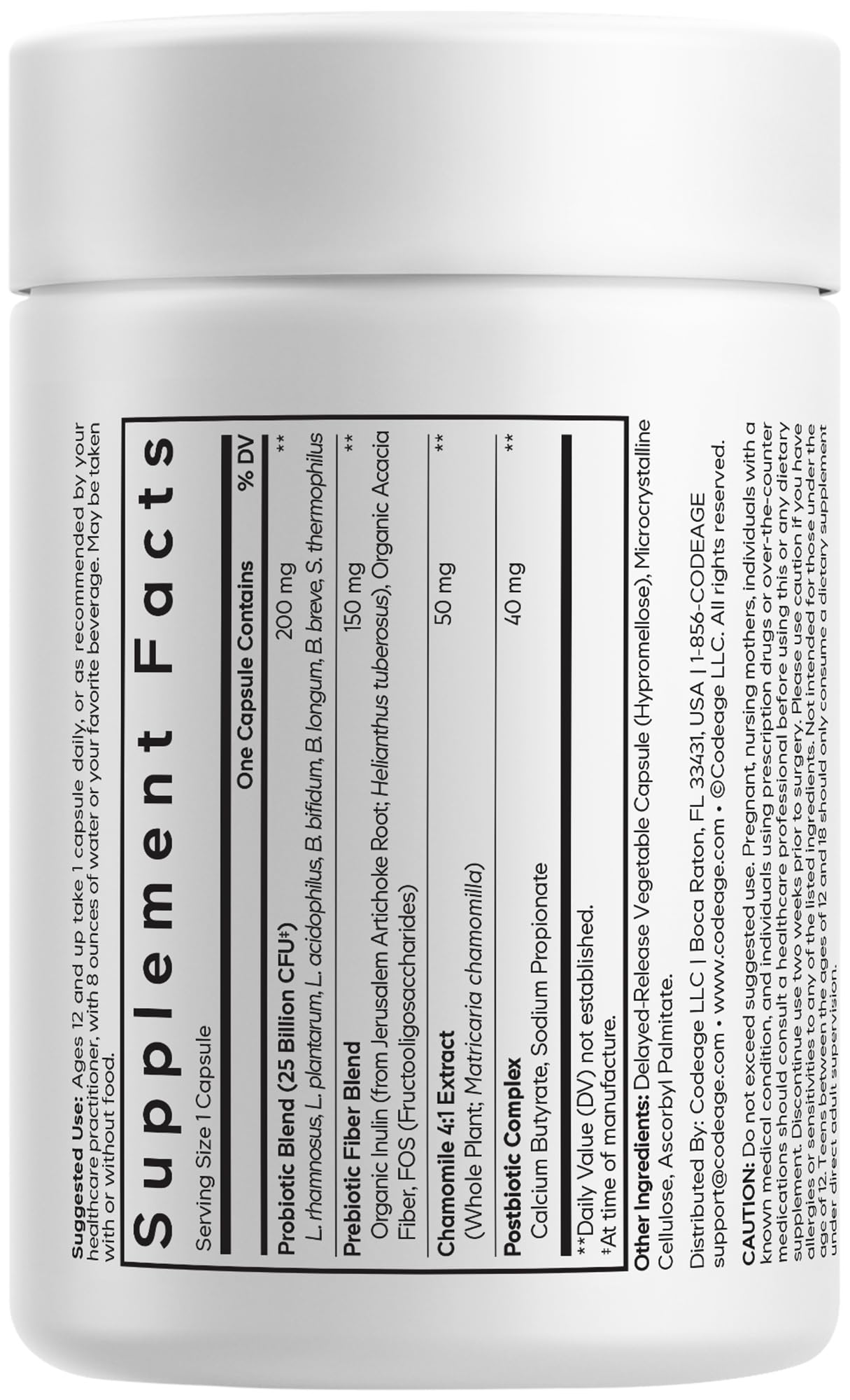 Codeage Teen Probiotic+ Supplement - 25 Billion CFU Probiotic Blend with Prebiotics, Postbiotics & Chamomile - Gut & Digestion Support for Teens and Teenagers 12 & Up - Non-GMO- 30 Capsules Codeage buy supplements canada