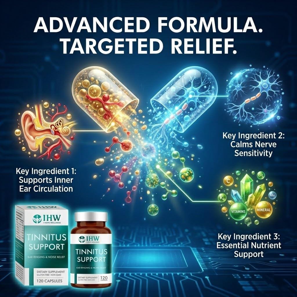 IHW Tinnitus Relief for Ringing Ears, 1200mg Tinnitus Relief Supplement, 120 Capsules, with Vitamin B Complex & C, Reduces Ringing in Ears, Promotes Hearing Wellness & Comfort IHW buy supplements canada