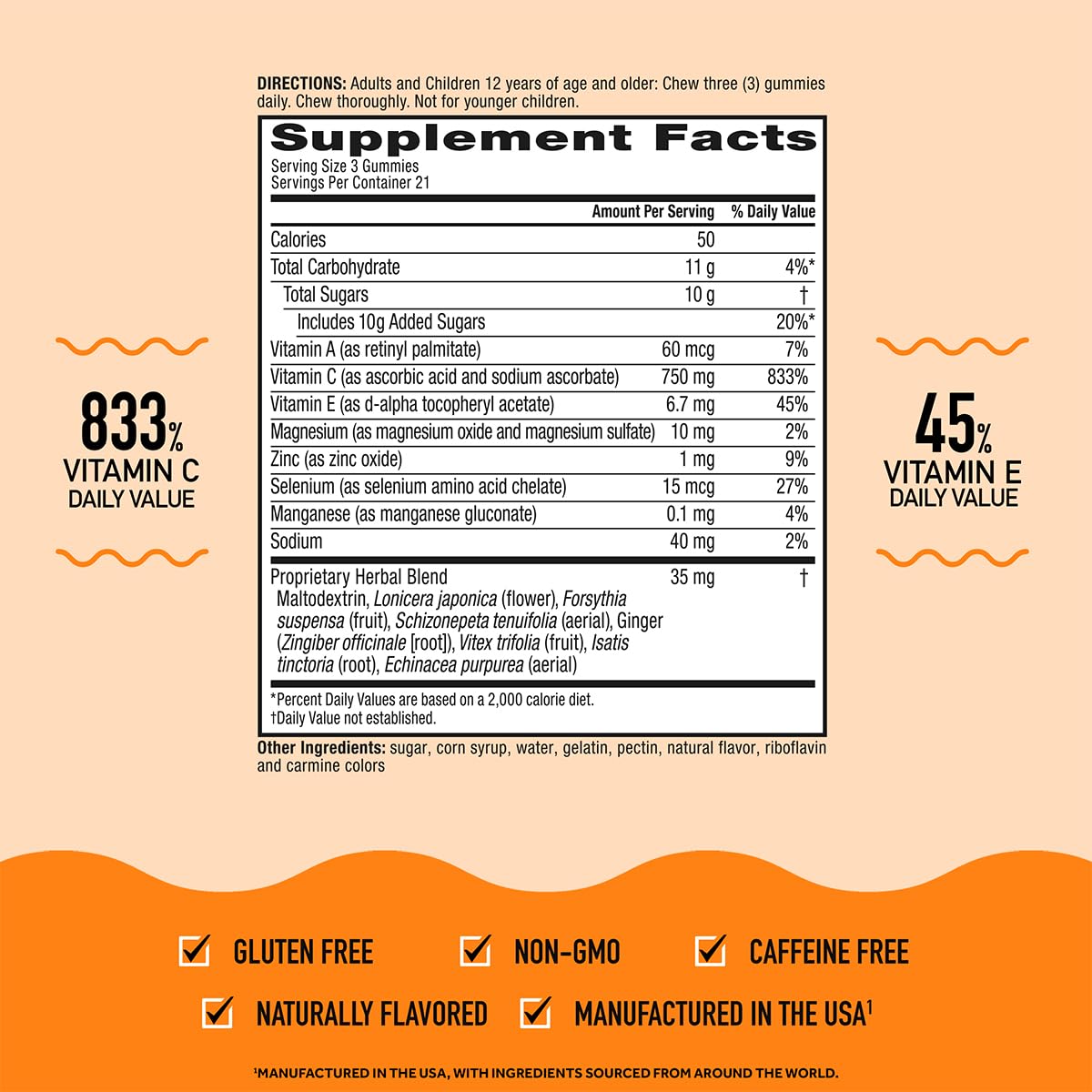 Airborne 750mg Vitamin C Immune Support Supplement Gummies for Adults, Zesty Orange Flavor, Gluten Free Crafted Blend with Powerful Antioxidants Vitamins A C & E, 63 Gummies (3 Pack) Airborne buy supplements canada