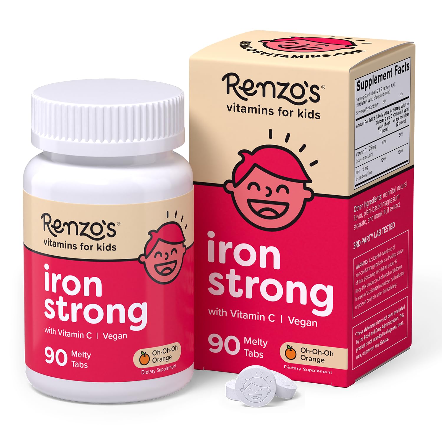 Renzo's Iron Supplements for Kids, Dissolvable Vegan Kids Iron Supplement with Vitamin C, Sugar-Free Melty Tabs Renzo's buy supplements canada