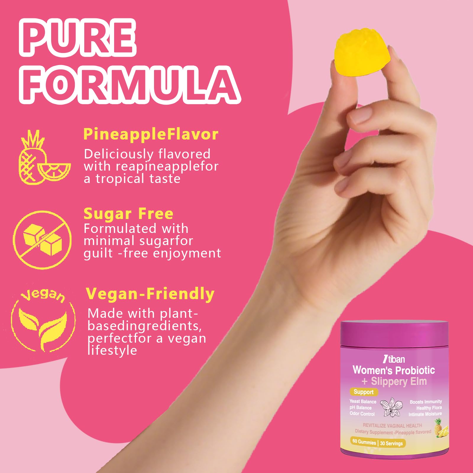 Itiban Feminine Vaginal Probiotics Gummies, Supports pH Balance & Digestive Health, Slippery Elm for Women, Suagr-Free Itiban buy supplements canada