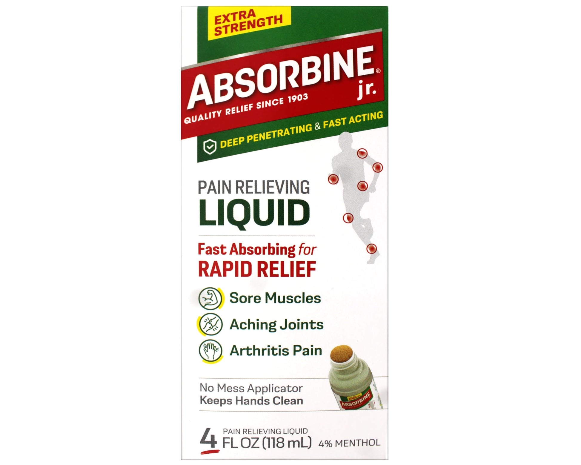 ABSORBINE JR. Extra Strength Pain Relieving Liquid, for Muscle, Joints, Arthritis Pain, with No-Mess Applicator, 4 Oz (Pack of 3) ABSORBINE JR. buy supplements canada