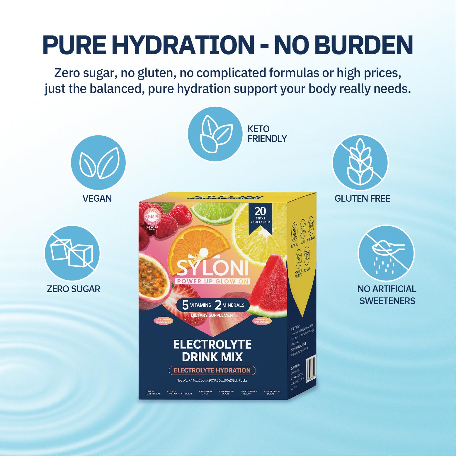 Syloni Electrolytes Powder Packets, Trial Variety Pack(20 Sticks), Sugar Free Hydration Packets Electrolyte Drink Mix with 7 Vitamins and Electrolytes Syloni buy supplements canada