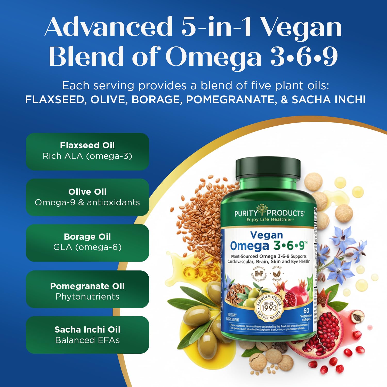 Purity Products Omega 3-6-9 Vegan and Vegetarian Formula - “5 in 1” Essential Fatty Acid Complex - Scientifically Formulated Plant-Based Omega 3 6 9 Purity Products buy supplements canada