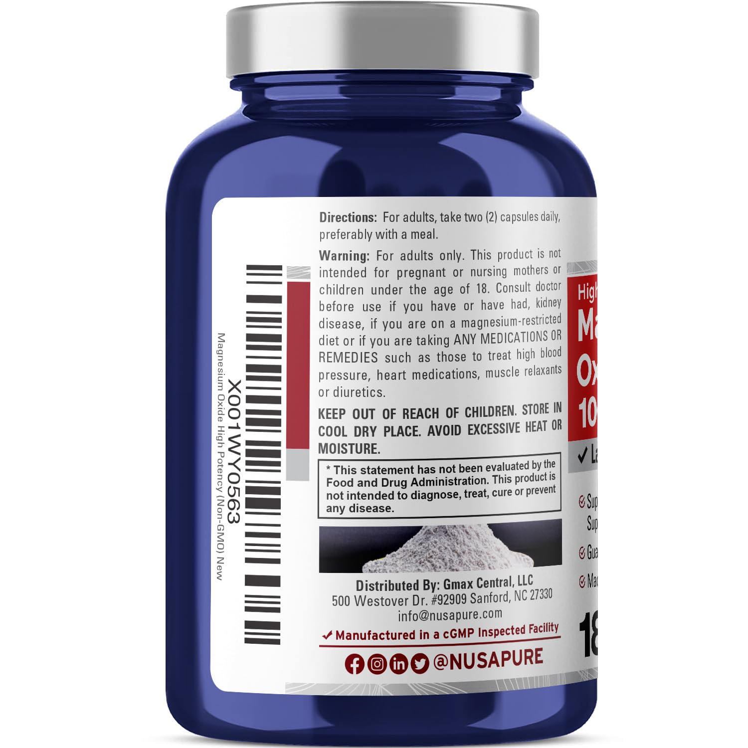 NusaPure Magnesium Oxide 1,000mg per Serving 180 Veggie Caps (Non-GMO, Vegan) NusaPure buy supplements canada