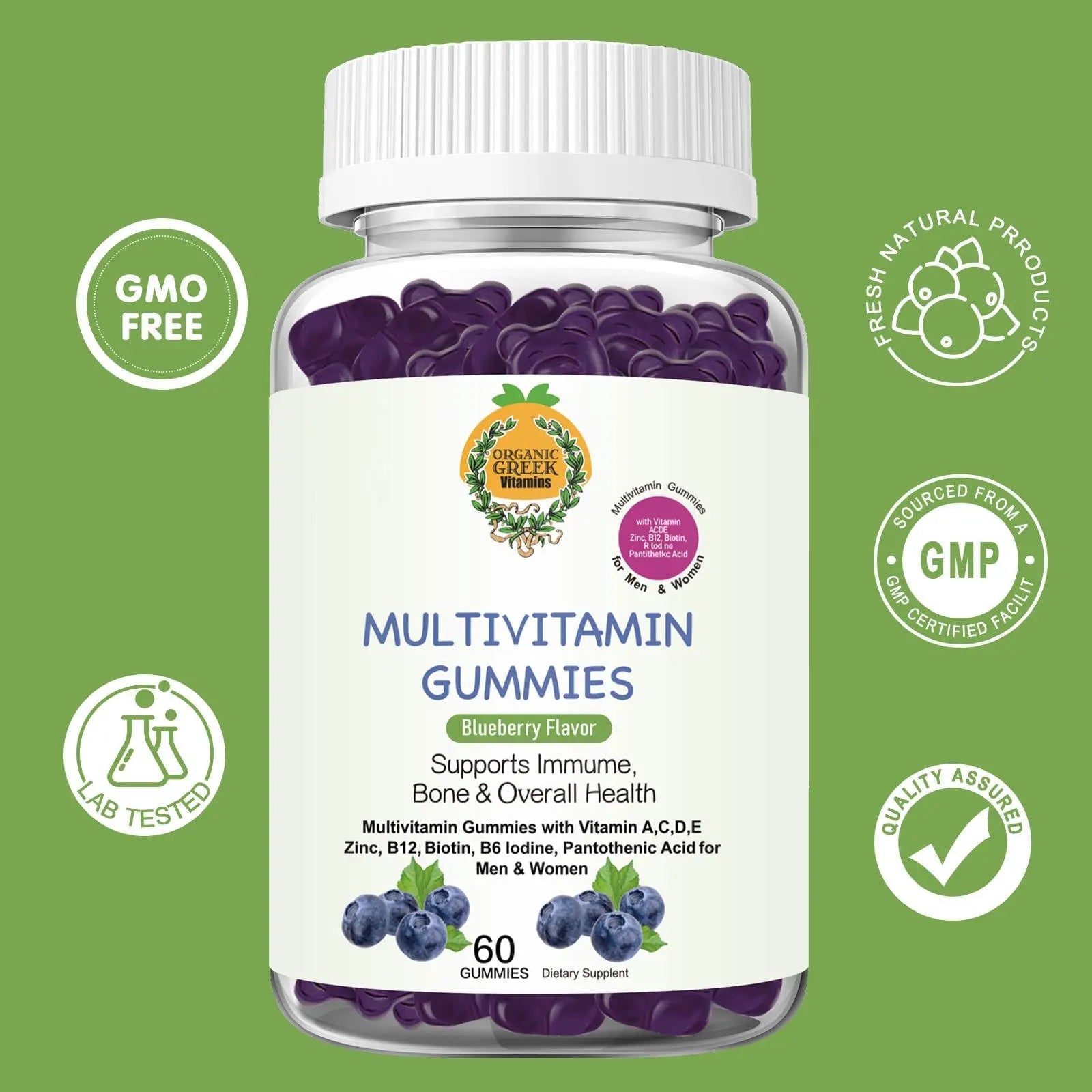 Organic Greek® Multivitamin Gummies with Vitamin A, C, D, E, Zinc, B12, Biotin, B6, Iodine, Pantothenic Acid for Men & Women Organic Greek buy supplements canada