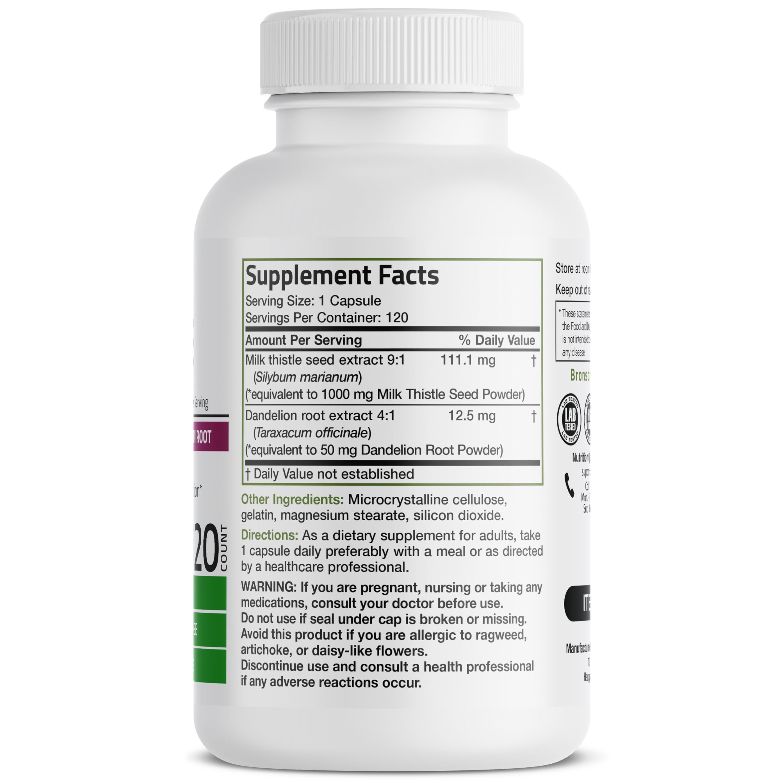 Bronson Milk Thistle Silymarin Marianum & Dandelion Root Liver Health Support Bronson buy supplements canada