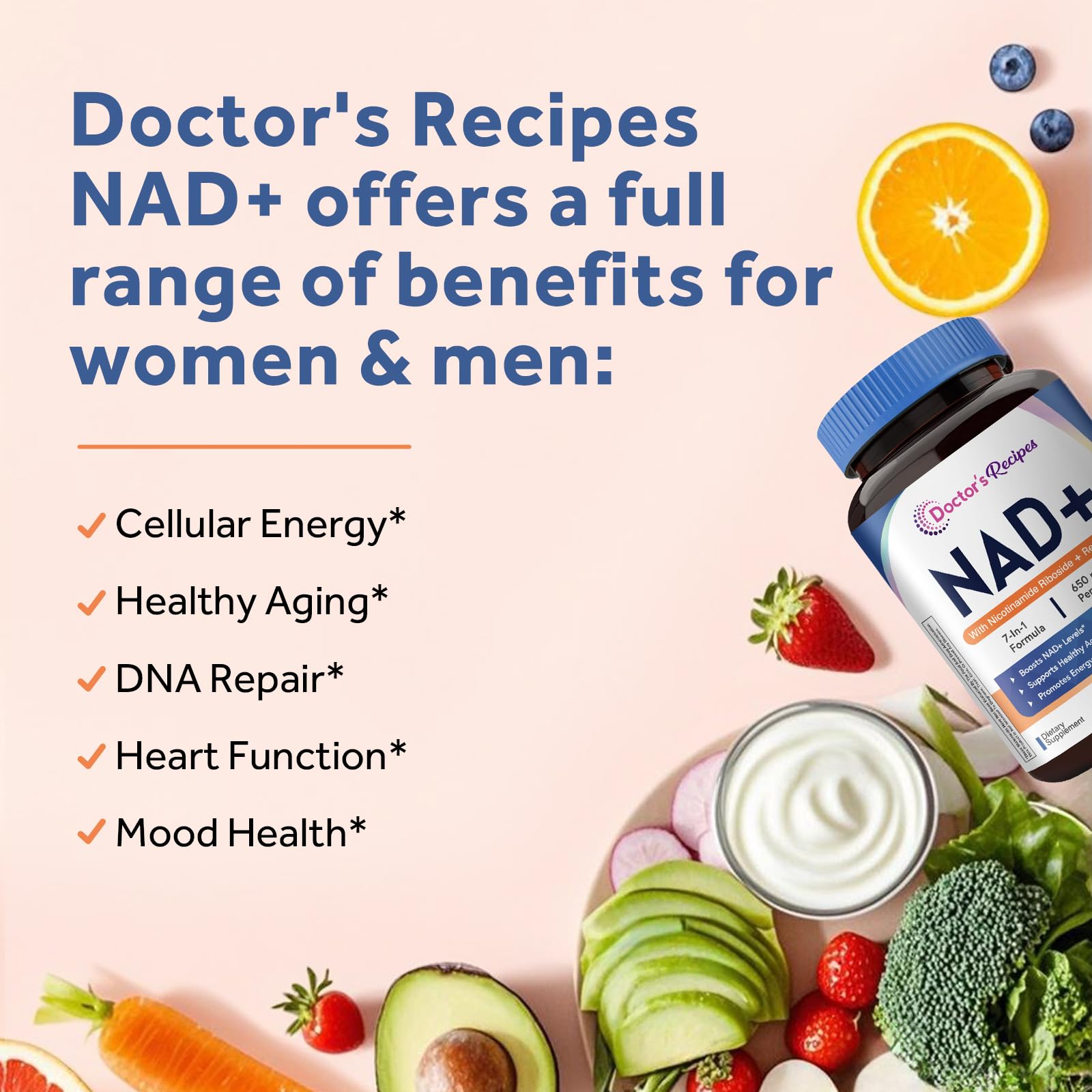 Doctor's Recipes NAD Supplement, Nicotinamide Riboside, Resveratrol, NMN Alternative for Anti-Aging, w/Magnesium Glycinate & L-Tryptophan, 650mg Per Serving, Energy & Mood Boost, 60 Vegan Capsules Doctor's Recipes buy supplements canada