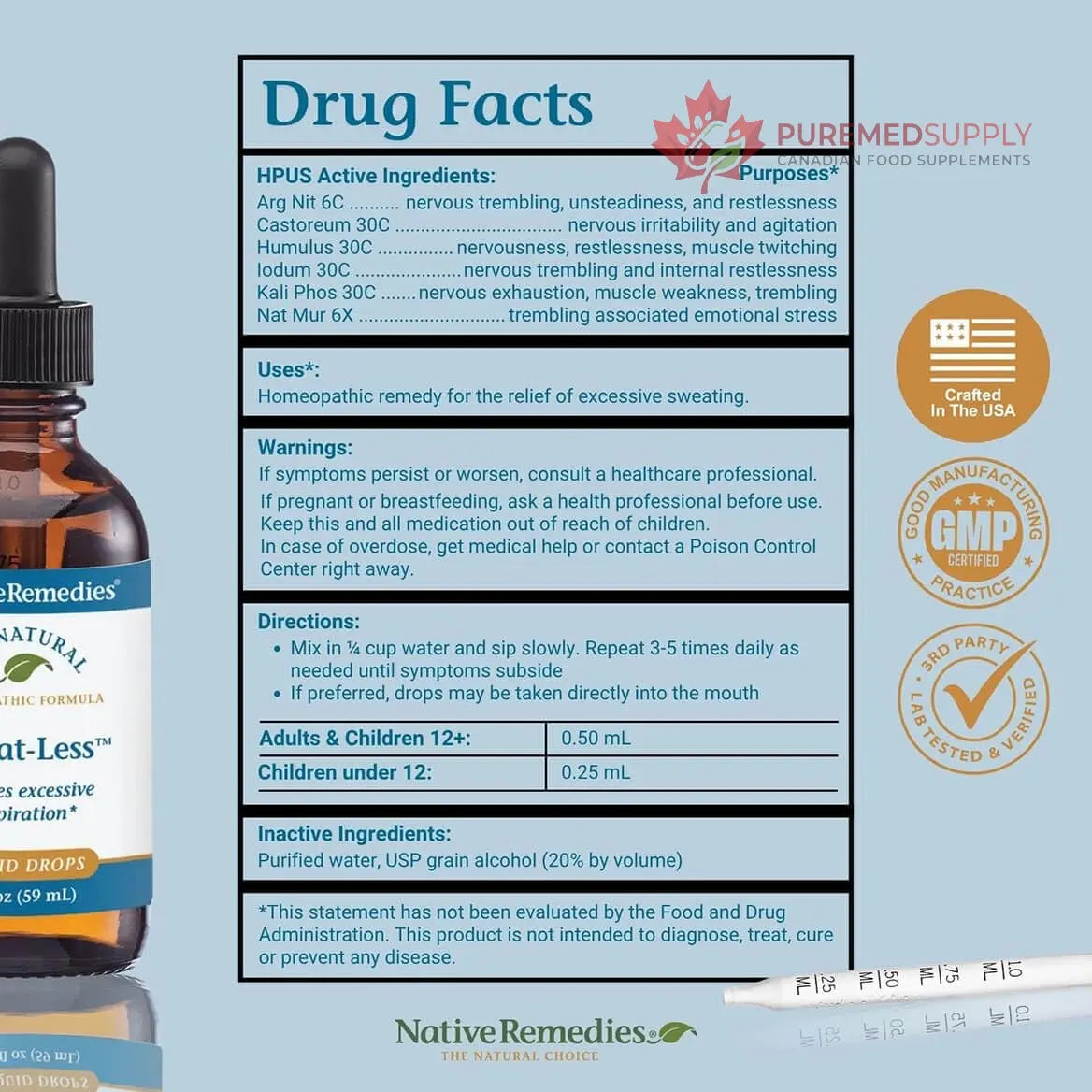 Native Remedies Sweat-Less - Natural Homeopathic Formula for Excessive Sweating, Perspiration and Clamminess - 59 mL Native Remedies buy supplements canada