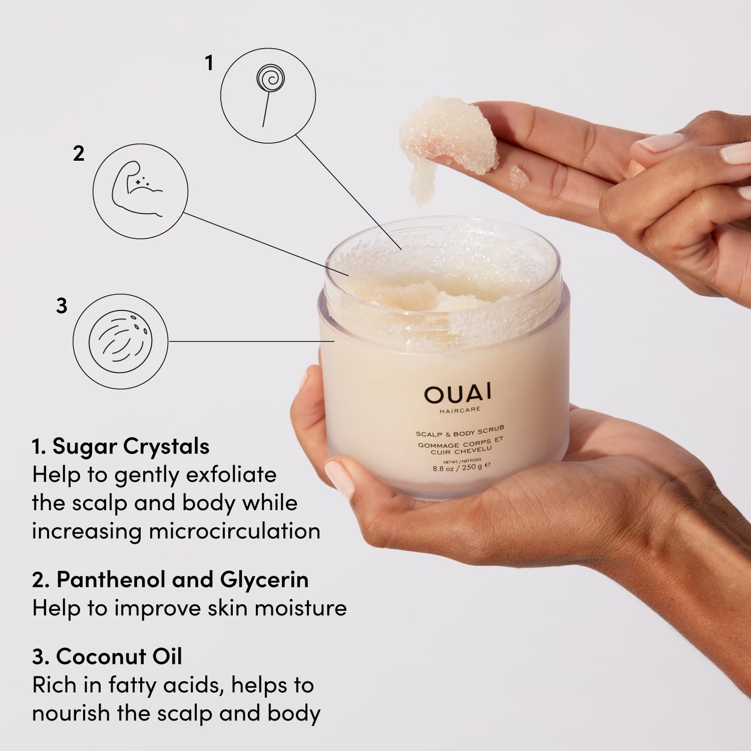 OUAI Scalp & Body Scrub, Melrose Place - Exfoliating Body Scrub with Sugar & Coconut Oil Blend for Smooth, Moisturized Skin - Gentle Scalp Exfoliator for Removing Product Build Up (8.8 Oz) OUAI buy supplements canada