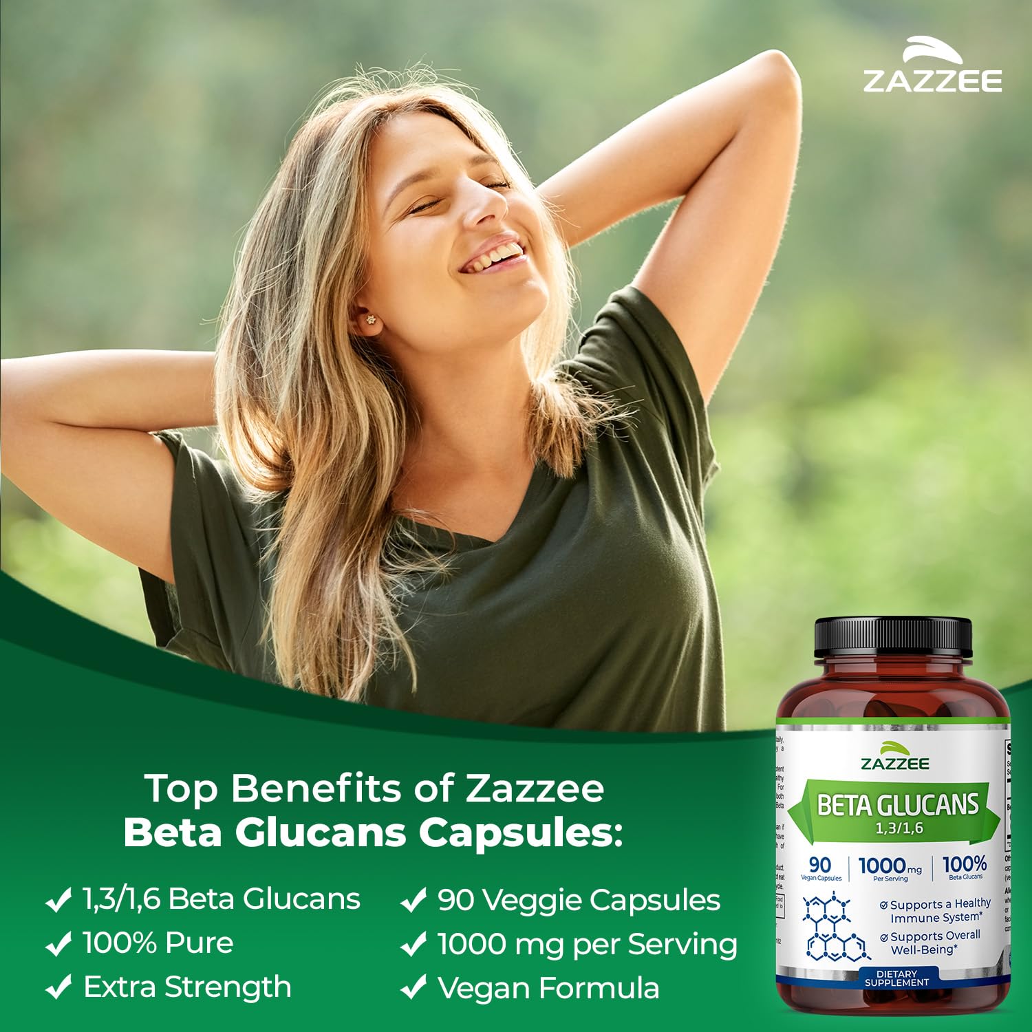 Zazzee Extra Strength 1,3/1,6 Beta Glucans, 1000 mg, 100% Concentrated, 90 Vegan Capsules, Supports a Healthy Immune System, 100% Vegetarian, All-Natural and Non-GMO Zazzee buy supplements canada