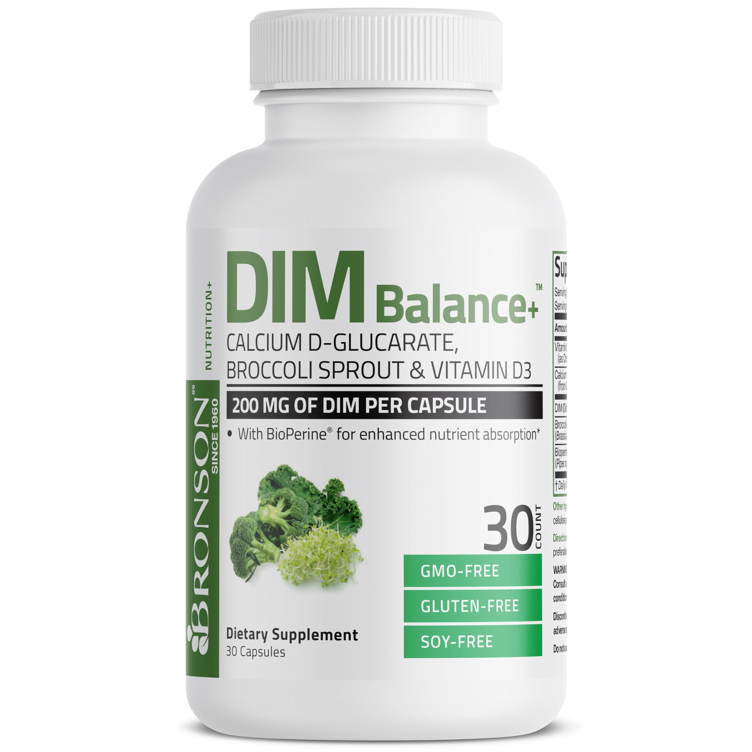 Bronson DIM Balance+ Calcium D-Glucarate, Broccoli Sprouts and Vitamin D3 200 MG of DIM per Capsule Supports Estrogen Metabolism and Balanced Hormone Levels Non-GMO, 30 Vegetarian Capsules Bronson buy supplements canada