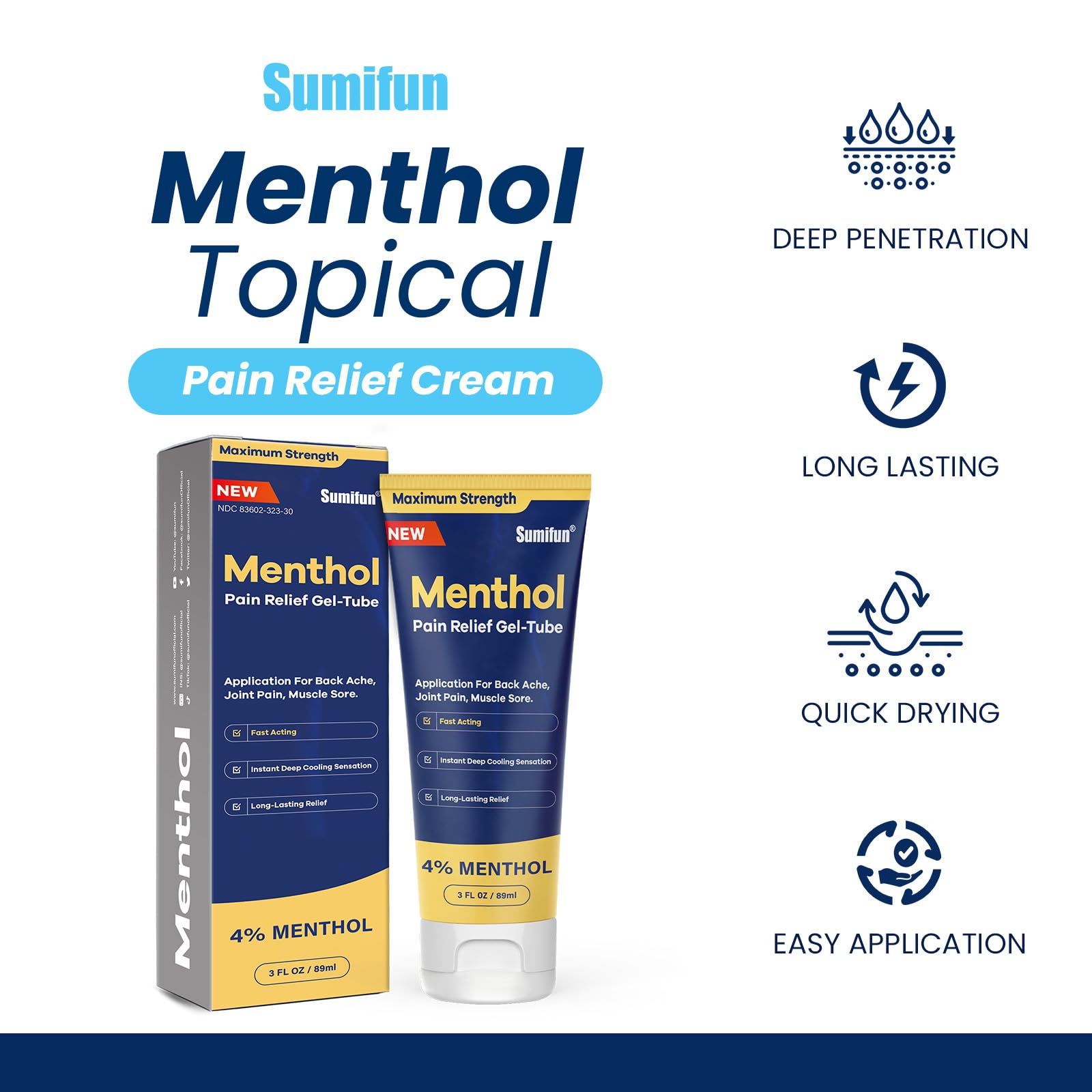 Sumifun Menthol Pain Relief Gel-Tube-3 FL OZ Tube (Pack of 2)- for Knee & Lower Back, Sore Muscle, Neck Shoulder Pain Relief Sumifun buy supplements canada