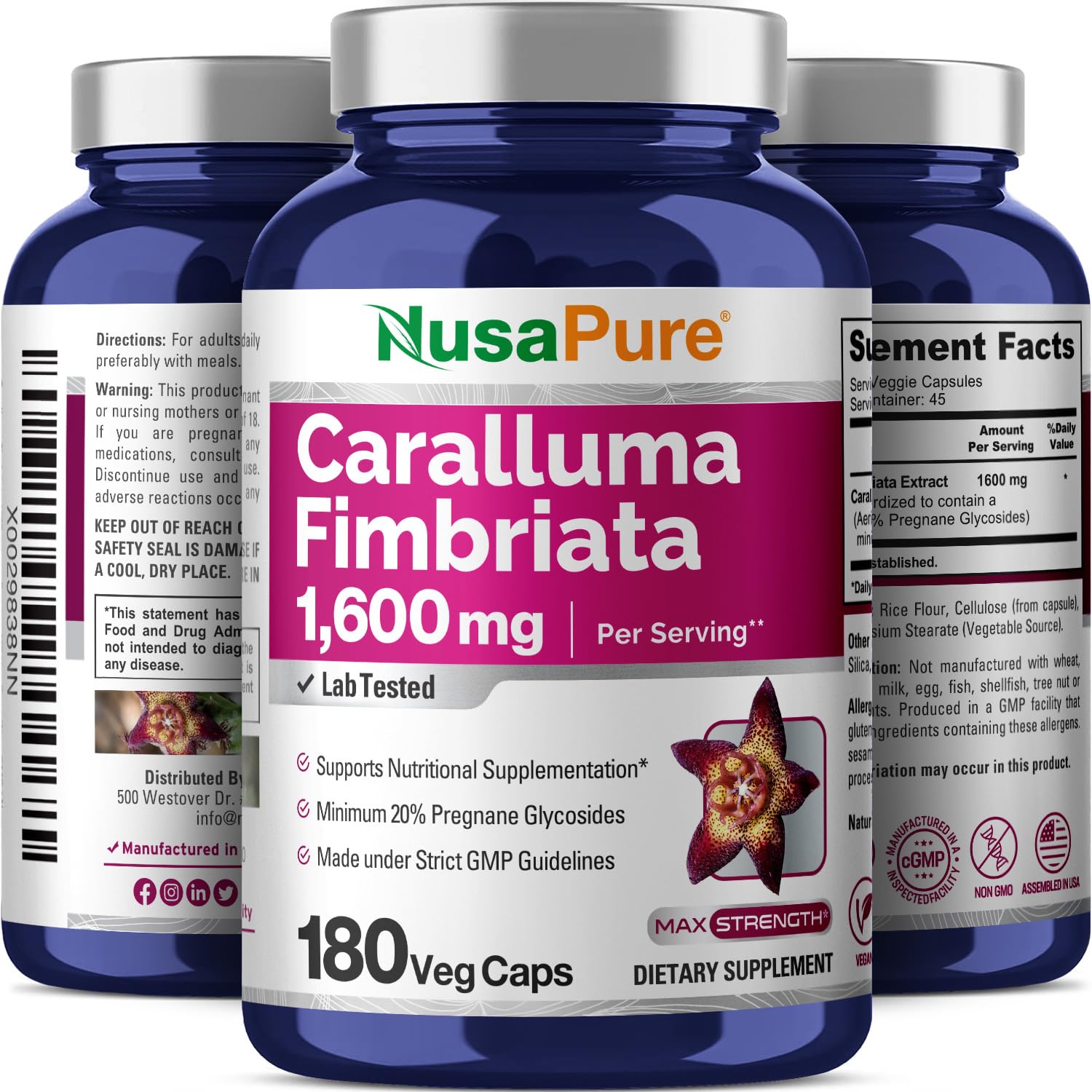 NusaPure Caralluma Fimbriata 1600mg - 180 Veggie Capsules (Non-GMO, Vegan) NusaPure buy supplements canada
