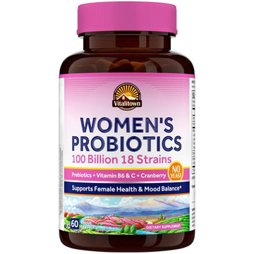 Vitalitown Women's Probiotics | 100 Billion CFUs 18 Strains | Prebiotics, VC & B6, Cranberry | Shelf Stable | Vaginal, Urinary Vitalitown buy supplements canada