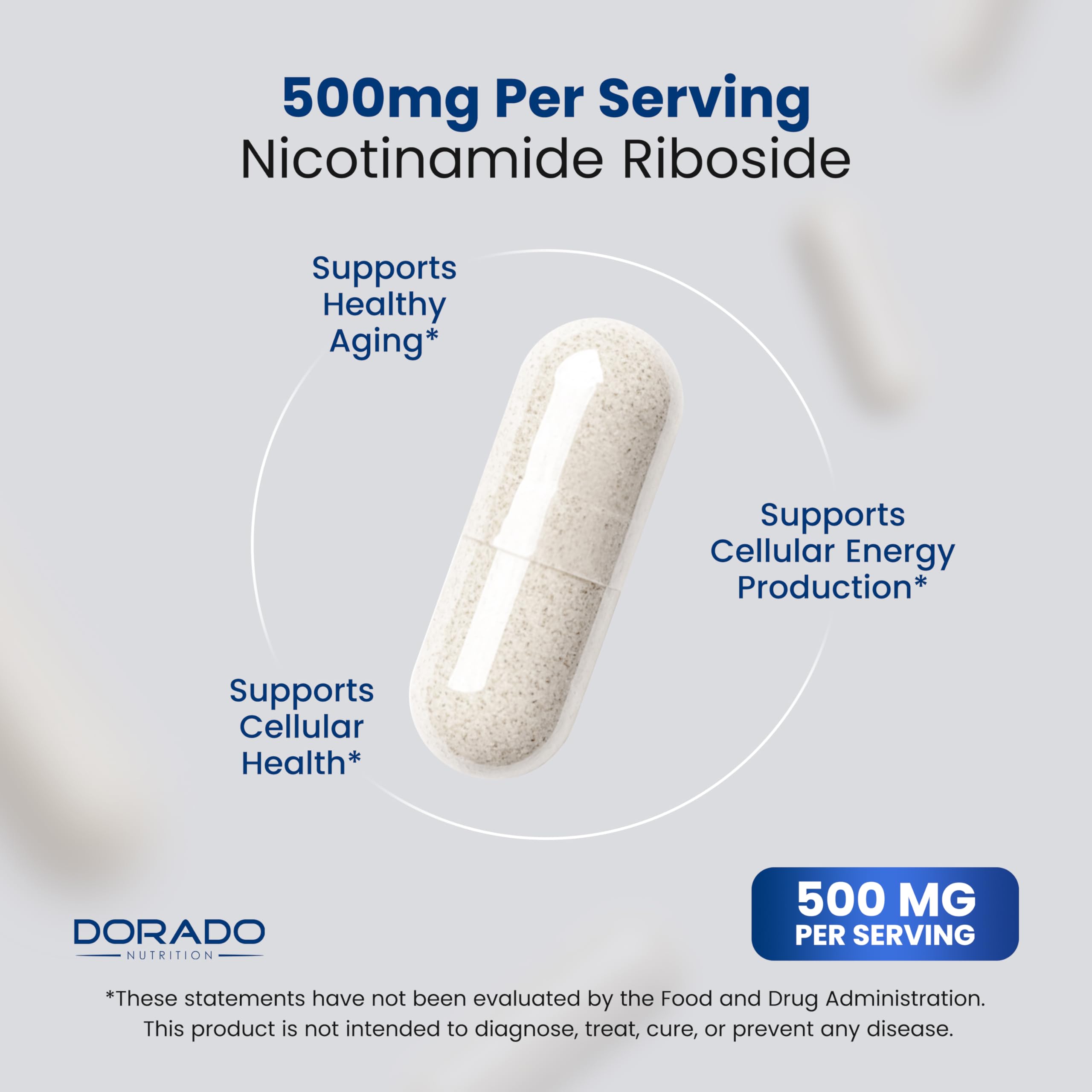 Nicotinamide Riboside 500mg (30 Count) NAD Supplement - NR Supplement For Women & Men to Support NAD+ Levels - NAD Booster - Third Party Tested - Vegan Safe, Non GMO & USA Made (30 Capsules) DORADO NUTRITION buy supplements canada