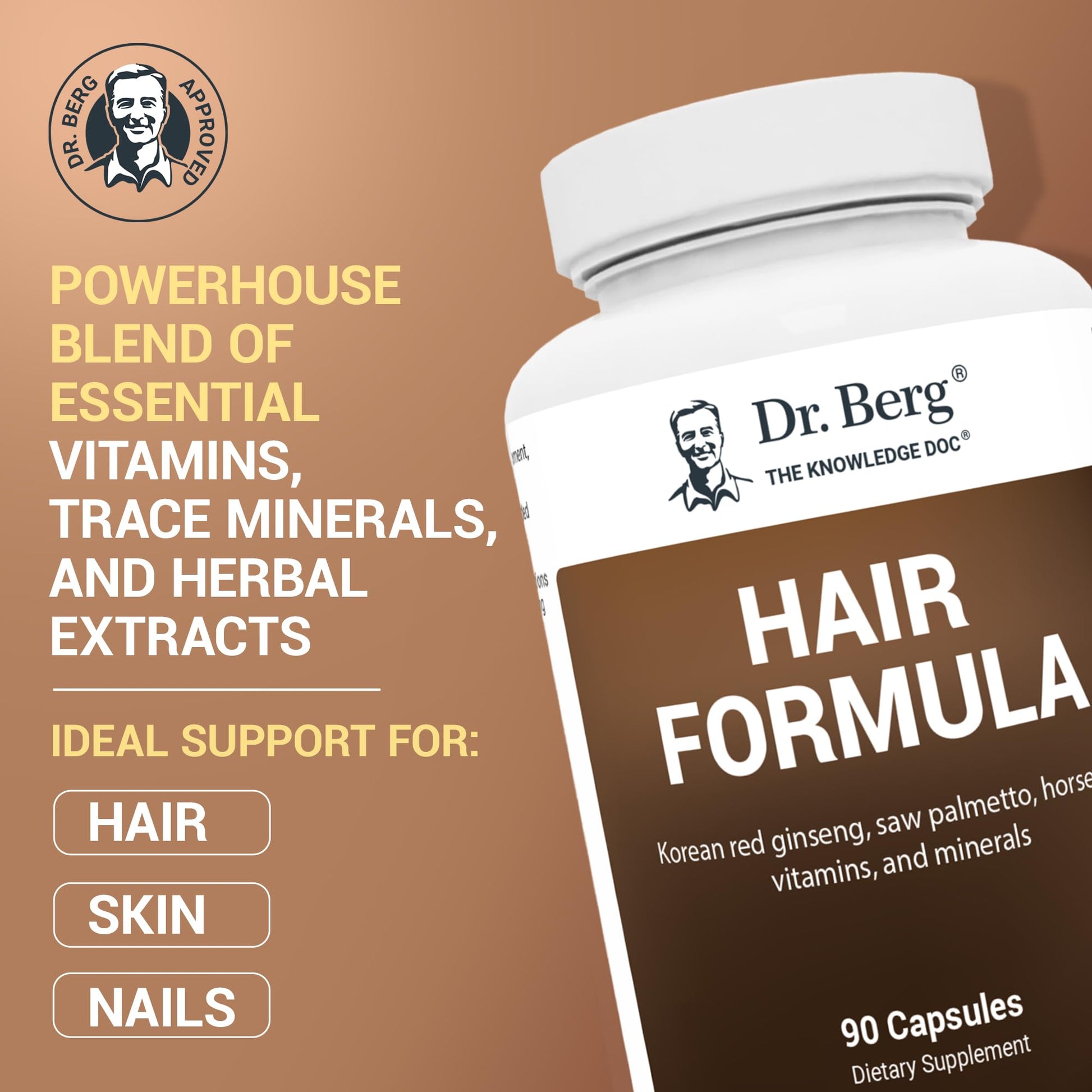 Dr. Berg All-in-One Vitamins for Hair, Skin, & Nails - Advanced Formula with Biotin, Saw Palmetto, DHT Blocker, & Trace Minerals - 90 Veg Capsules Dr. Berg Nutritionals buy supplements canada