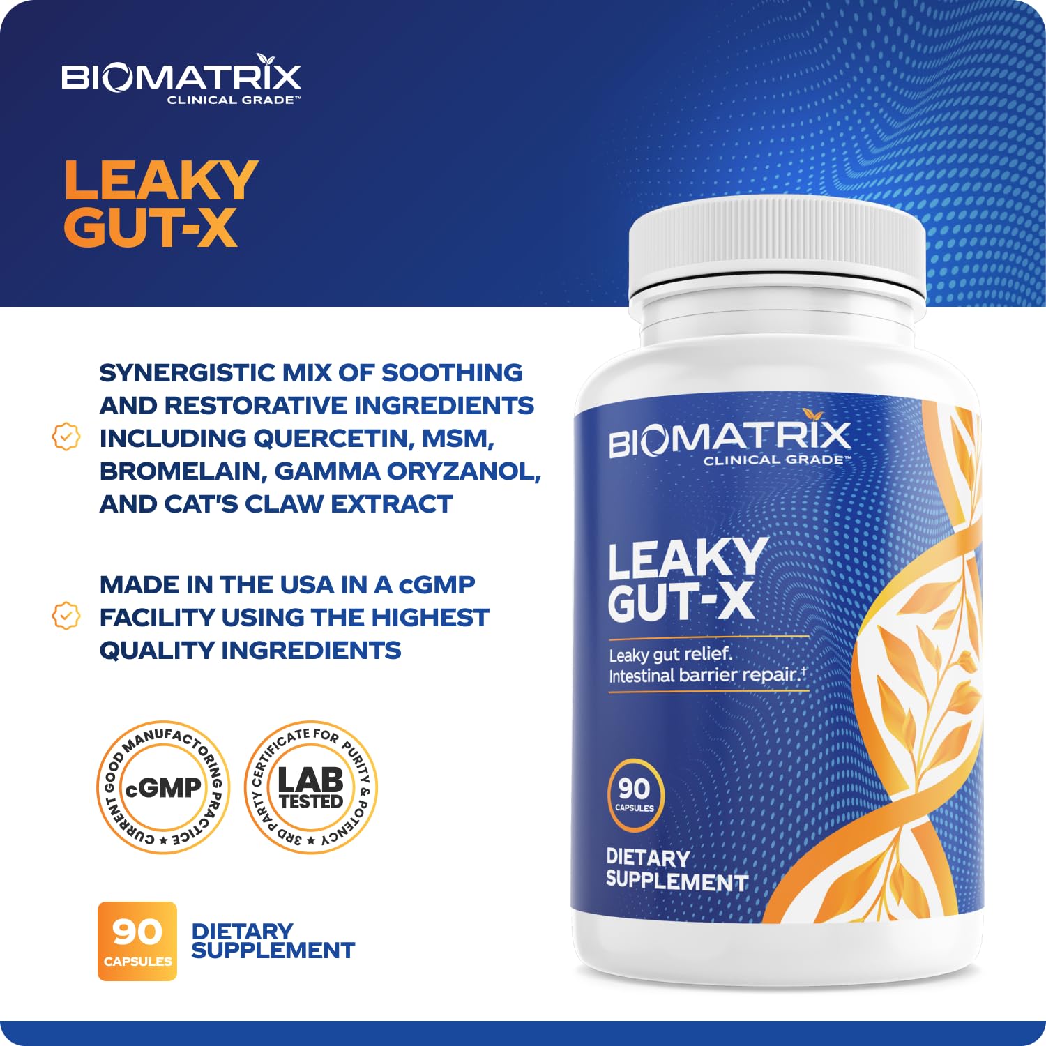 BioMatrix Leaky Gut Repair Supplement w/Glutamine, Quercetin, Cat's Claw, MSM, SIBO, Prebiotic Support, Intestinal Barrier Revive for Men and Women | 60-Day Supply – Leaky Gut-X BioMatrix buy supplements canada