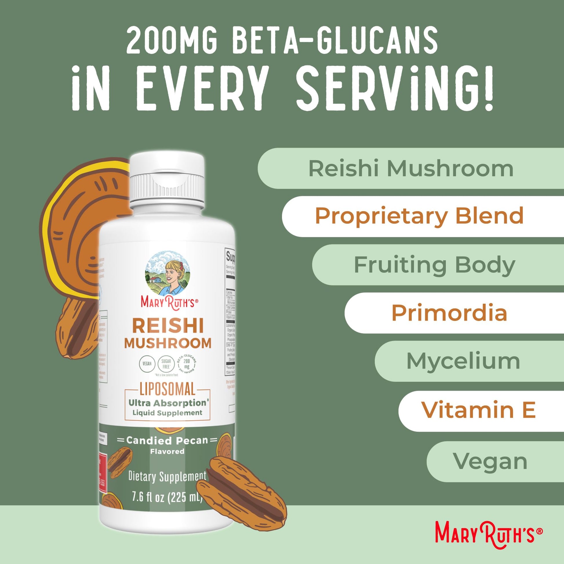 MaryRuth Organics Reishi Vegan Mushroom Supplement | Ultra Absorption Liposomal | Immune Support with 200mg Beta-Glucans, Vegan |Full Spectrum Reishi Mushrooms Fruiting Body | 7.6 oz, MARYRUTH'S buy supplements canada