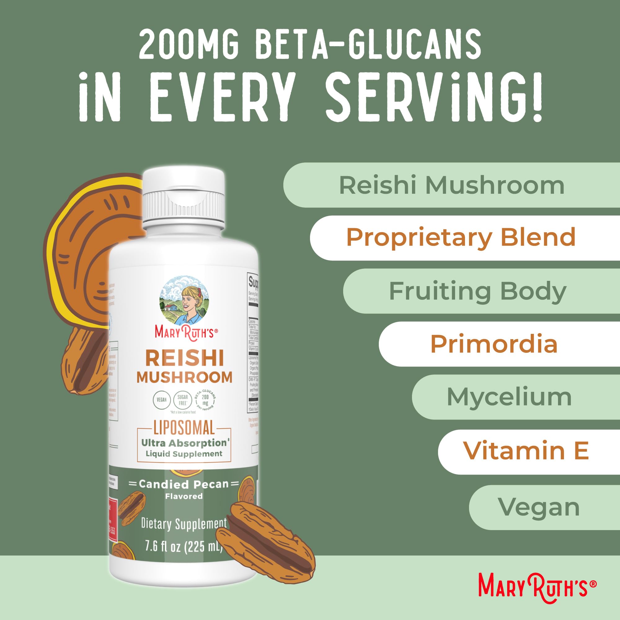 MaryRuth Organics Reishi Vegan Mushroom Supplement | Ultra Absorption Liposomal | Immune Support with 200mg Beta-Glucans, Vegan |Full Spectrum Reishi Mushrooms Fruiting Body | 7.6 oz, MARYRUTH'S buy supplements canada