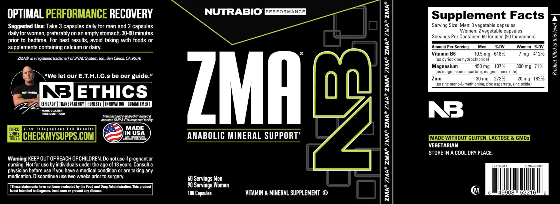 NutraBio ZMA Supplements for Men & Women- Zinc Magnesium Supplements to Support Hormone Levels, Peak Performance, Sleep, Muscle Recovery, Immune Health, 180 Ct. NutraBio buy supplements canada