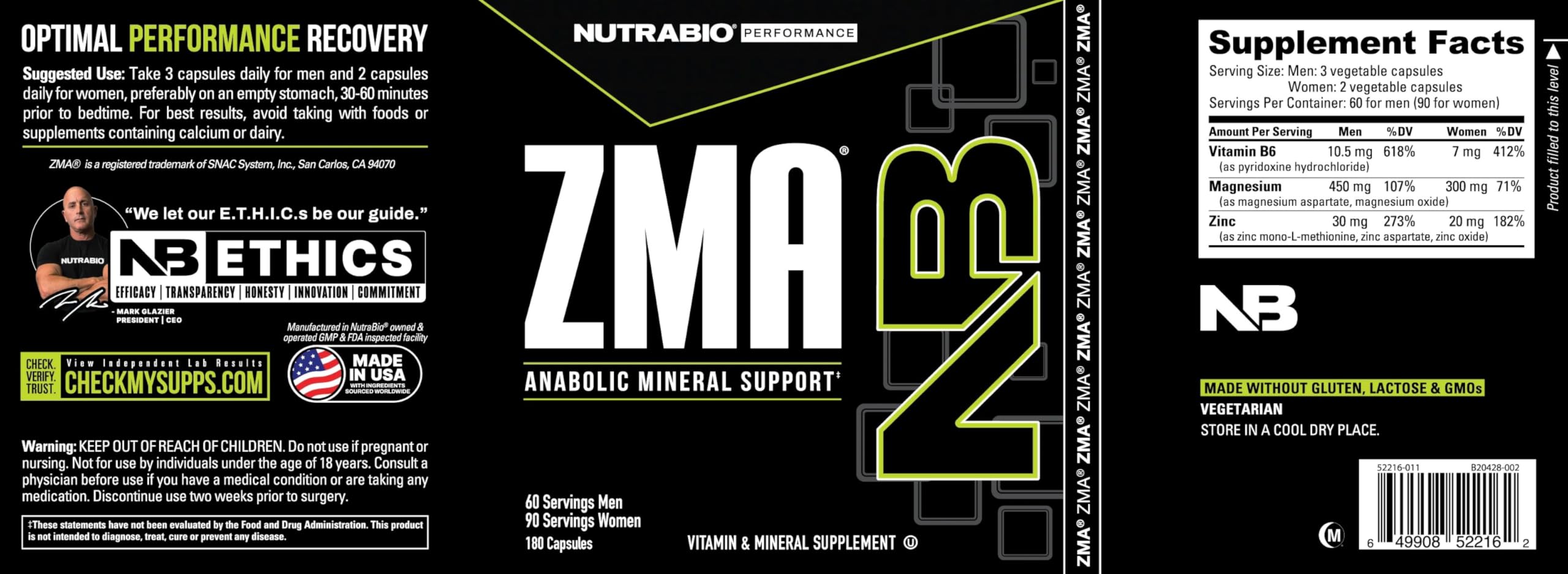 NutraBio ZMA Supplements for Men & Women- Zinc Magnesium Supplements to Support Hormone Levels, Peak Performance, Sleep, Muscle Recovery, Immune Health, 180 Ct. NutraBio buy supplements canada