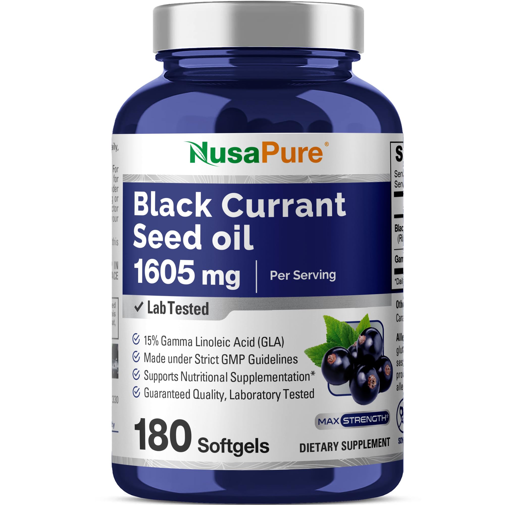 NusaPure Black Currant Seed Oil 1605 mg Gamma Linoleic Acid (GLA) 15% 180 Softgels (Non-GMO, Soyfree) NusaPure buy supplements canada