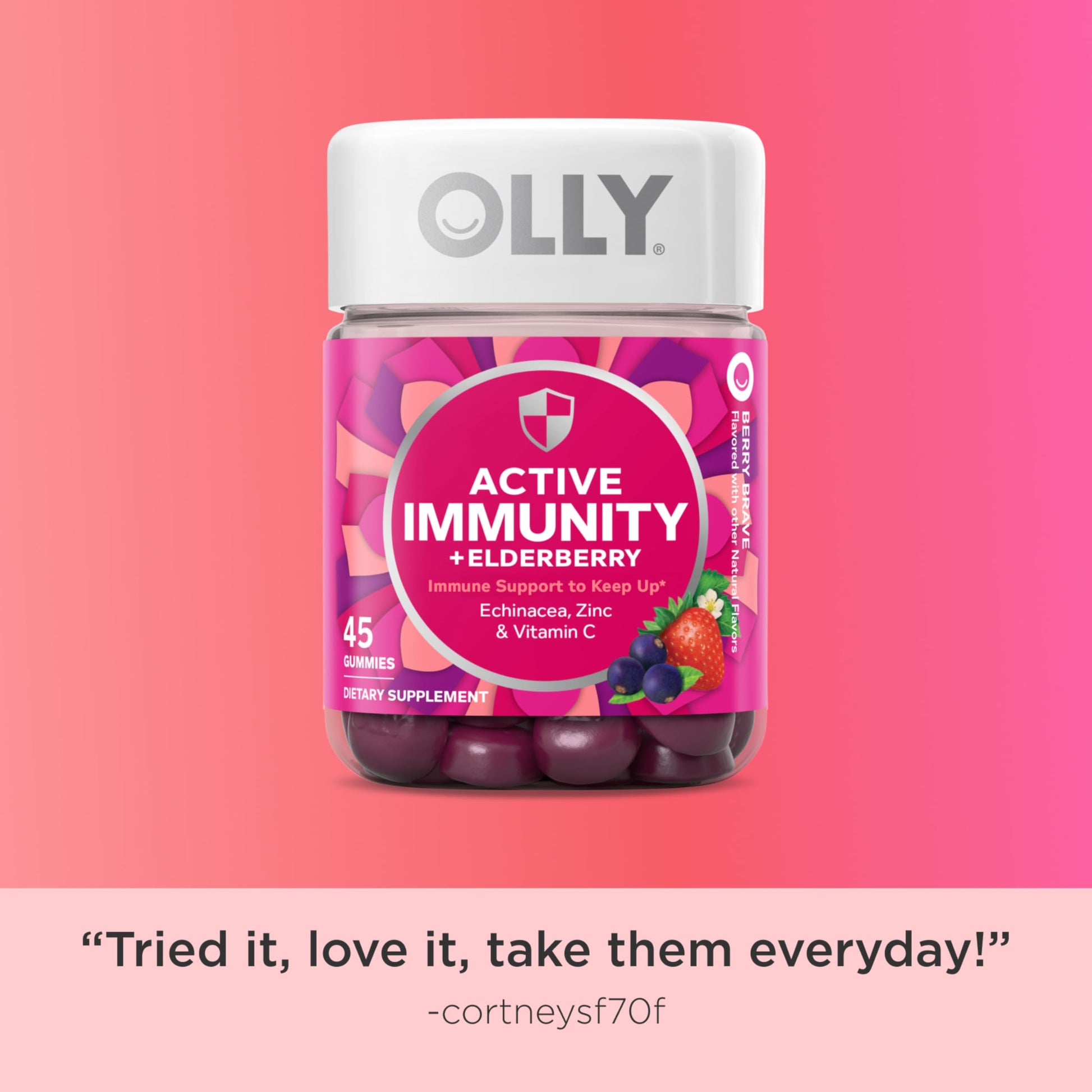 OLLY Immunity Gummy, Immune Support, Elderberry, Zinc, Vitamin C, Supplement, Berry Flavor, 15 Day Supply - 45 Count OLLY buy supplements canada