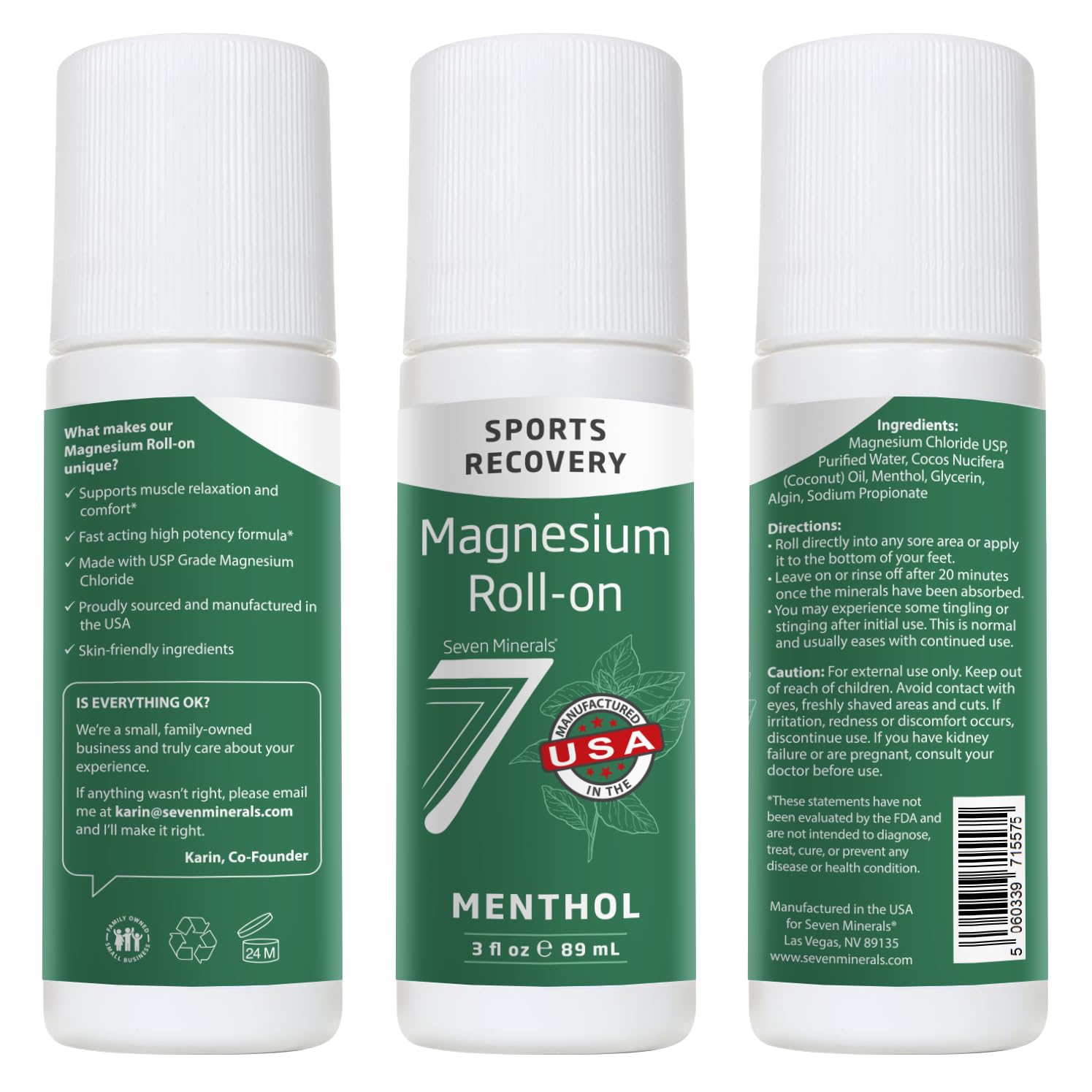 Seven Minerals Magnesium Roll On Stick with Menthol for Pain Relief - Cooling Magnesium Oil for Sports Recovery, Sore Muscles, Backache - Fast Acting - All Natural Alternative, 3 Fl Oz Seven Minerals buy supplements canada