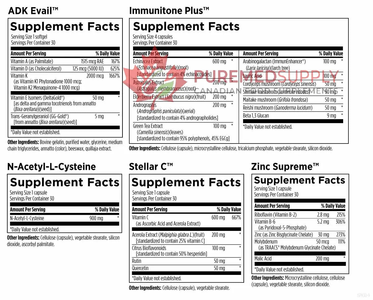 Designs for Health Immune Support Packets - One Month Supply with Immunitone Plus Mushroom Complex, Herbs, NAC, Vitamin D + K, Zinc, and Vitamin C (30 Packets) Designs for Health buy supplements canada