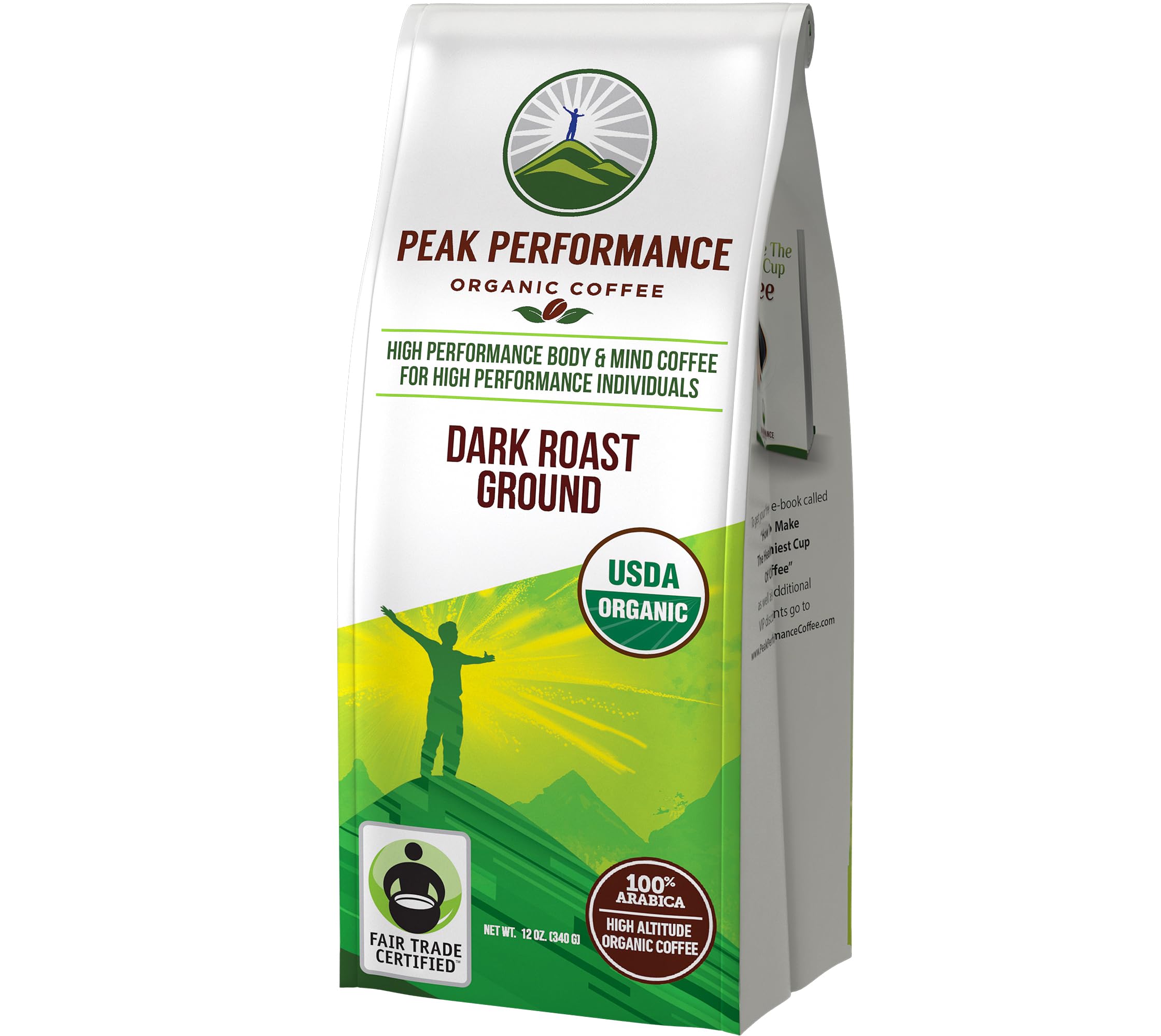 Peak Performance High Altitude Organic Coffee - Fair Trade, Low Acid, Non GMO, and Beans Full of Antioxidants - Dark Roast Smooth Tasting USDA Certified Organic Ground Coffee Bag 12 oz Peak Performance buy supplements canada