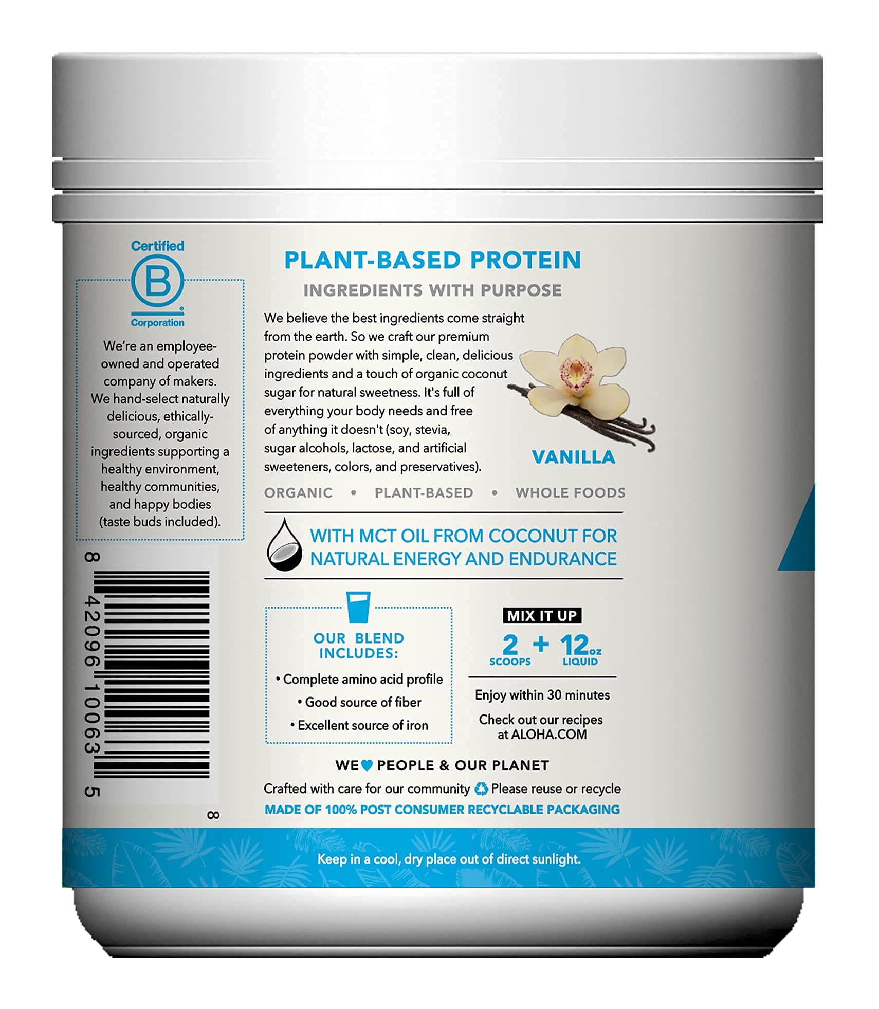 ALOHA Organic Plant Based Protein Powder, Stevia Free, Vanilla, 19.6 oz, 15 Servings PACKAGING MAY VARY ALOHA buy supplements canada