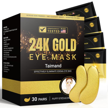 Taimand Under Eye Patches (30 Pairs), 24K Gold Under Eye Mask for Puffy Eyes, Dark Circles,Bags and Wrinkles with Collagen Taimand buy supplements canada