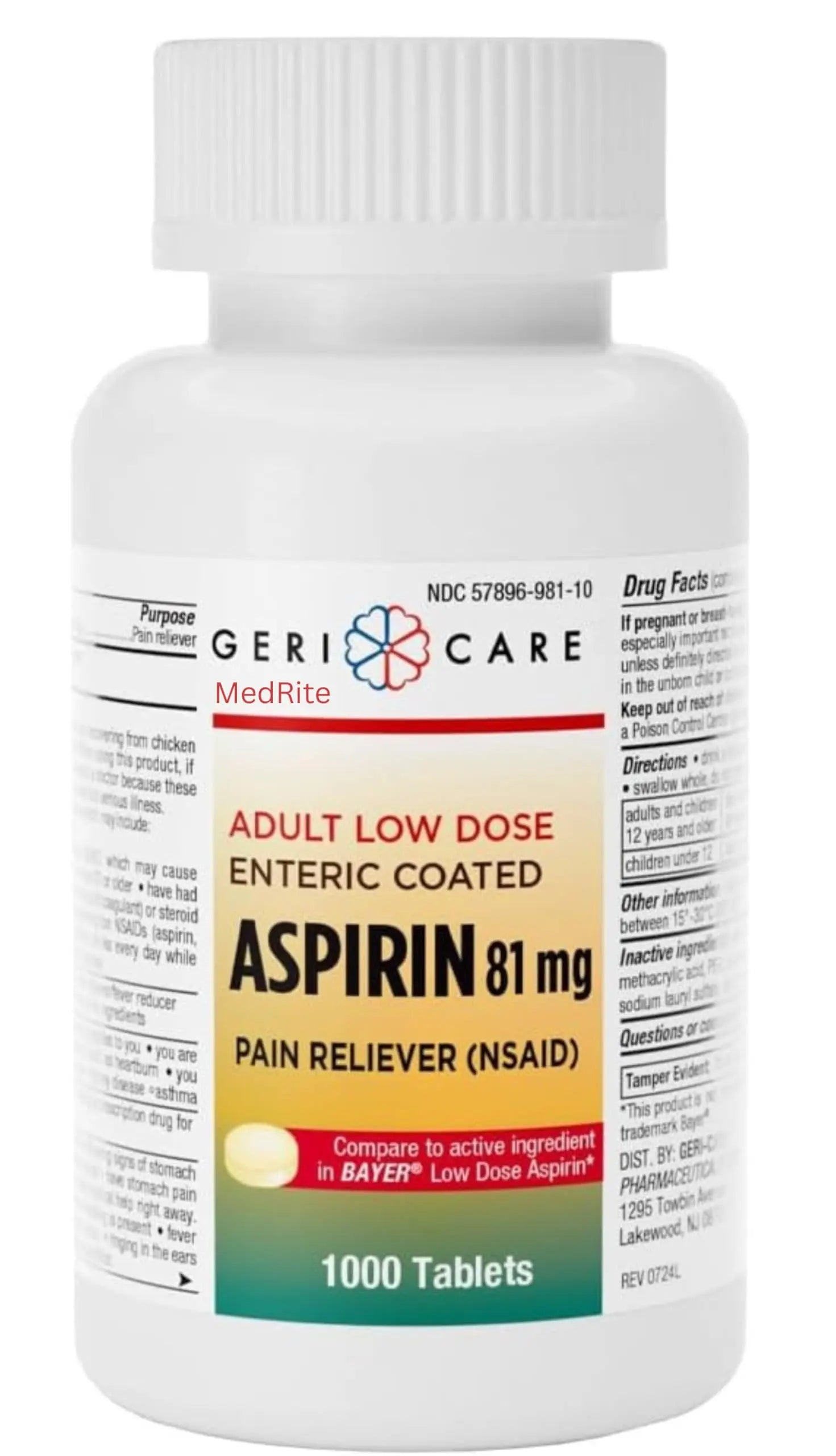 Low dose Baby Aspirin 81mg for Adults. (NSAID) | Made in USA | (Value Pack 1,000 Enteric Coated Tablets) MedRite buy supplements canada
