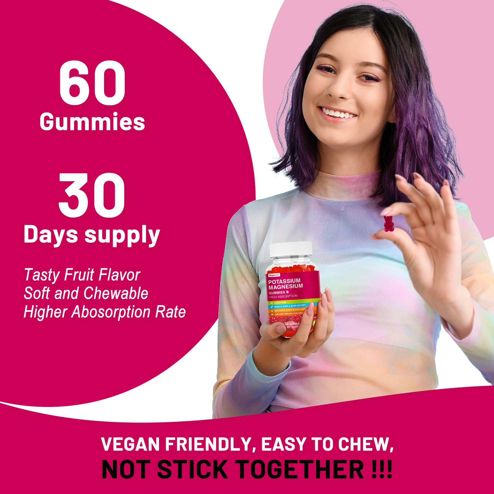 Potassium Magnesium Gummies - High Absorption Magnesium Glycinate & Potassium Citrate Plus Coenzyme Q10, DHA, D3, Mineral & Calcium for Zzz, Leg Cramps & Muscle - 60 Raspberry Gummies Vegavero buy supplements canada