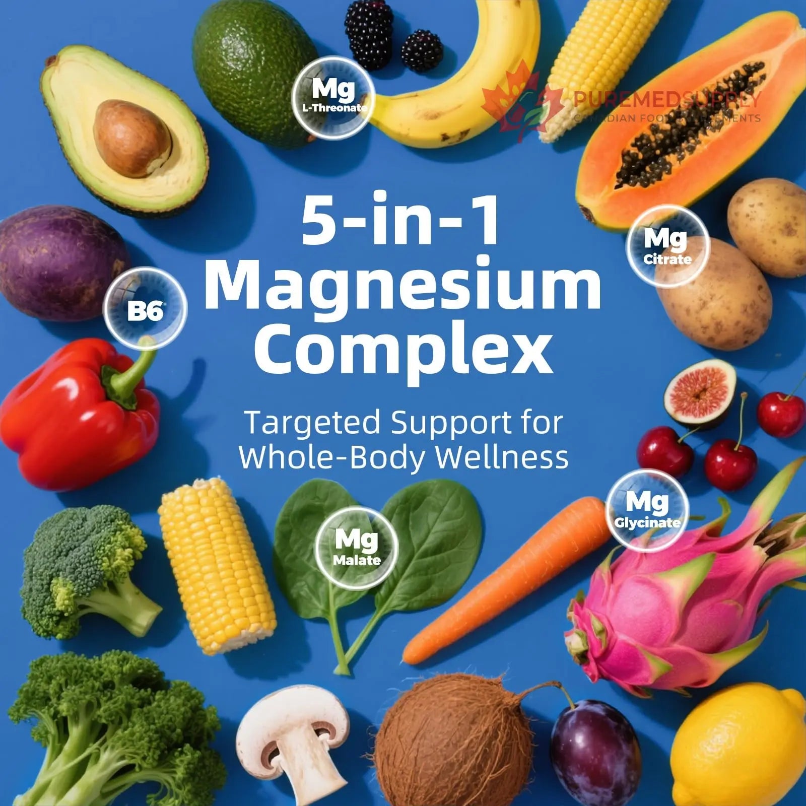 5 in 1 Magnesium Complex, 976mg Complex with Magnesium Glycinate, Citrate, Malate & L-Threonate, Vitamin B6 for High Absorption, Third Party Tested, Gluten-Free, Easy-Swallow Vegan Capsule PeakVigor buy supplements canada