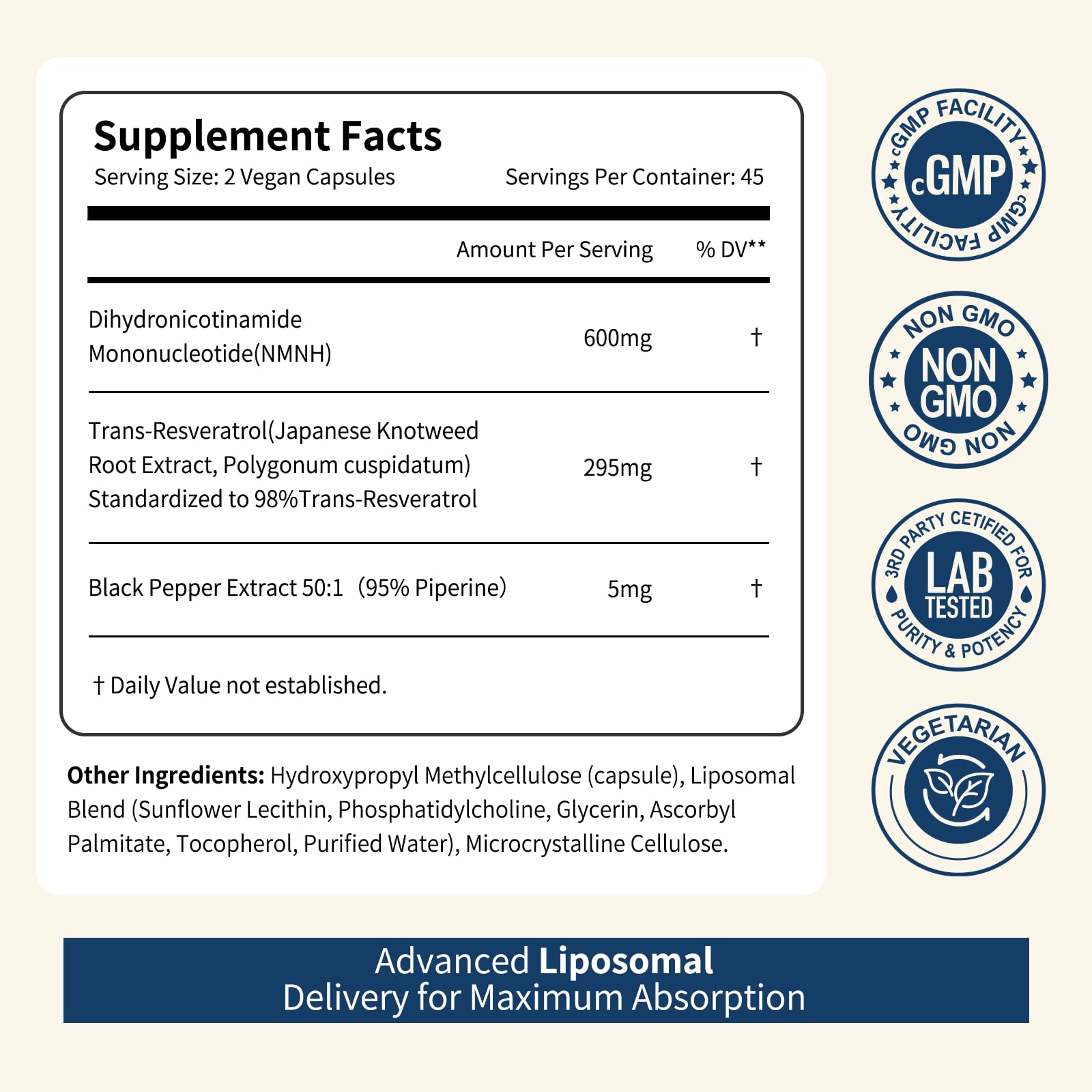 NUISM NMNH NAD+ Supplement, Liposomal 600mg NMN NAD+ and Resveratrol Complex for Cellular Energy, Healthy Aging & Metabolic Support, 90 Capsules NUISM buy supplements canada