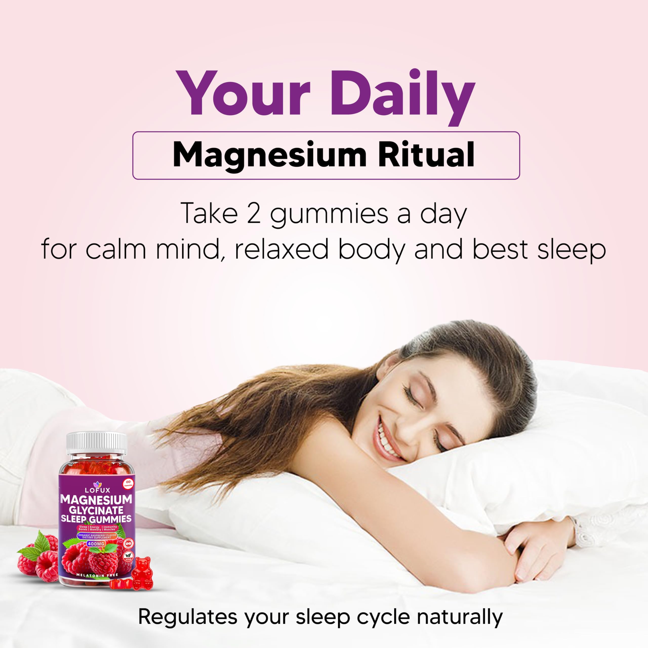 Lofux Magnesium Glycinate Gummies 400mg, Sugar Free Magnesium Gummies for Adults Women, Men, Chewable Supplement Gummy with L-Threonate, Vitamin D, B6, CoQ10 - for Calm, Sleep, Body Relaxation, 120 Ct Lofux buy supplements canada
