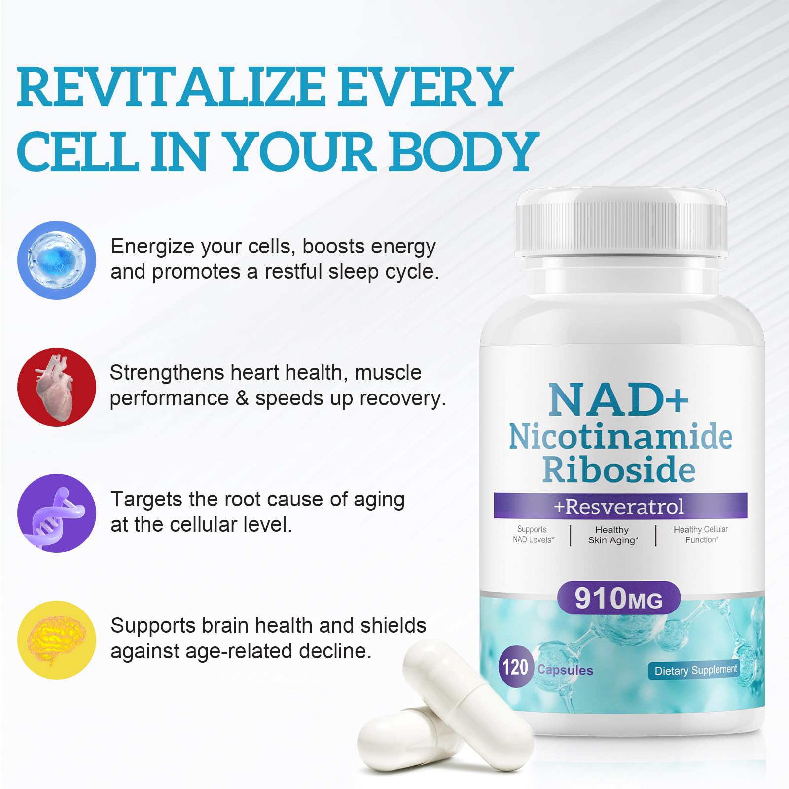 NAD+ Supplement Alternative - Liposomal Nicotinamide Riboside - Resveratrol & Quercetin - High Purity NAD Supplements for Anti-Aging, Focus, Energy 120 Capsules Ruduwu buy supplements canada
