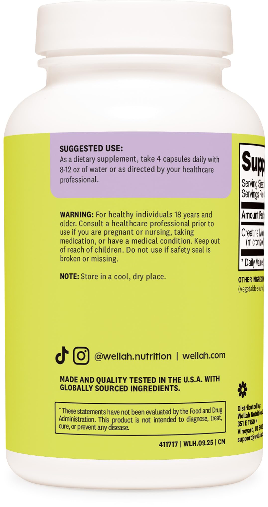Wellah Creatine Monohydrate Capsules (3000 mg) 120 Capsules - Micronized Creatine, 30 Servings Wellah buy supplements canada