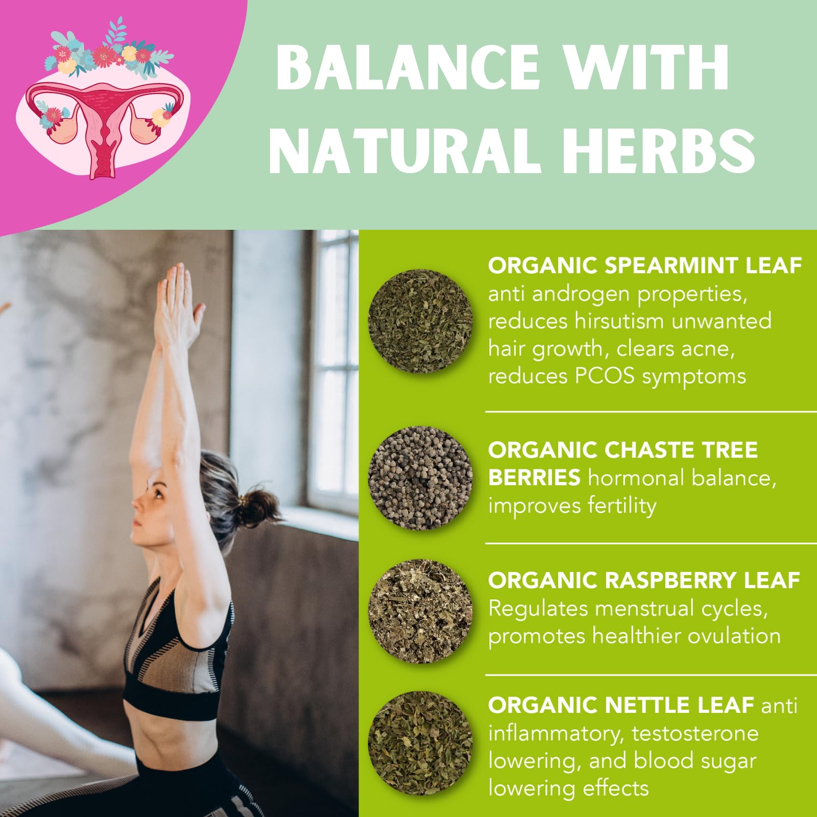 PCOS Cystem Tea with Organic Red Raspberry Leaf, Vitex, Spearmint Tea Supports Fertility PCOS Herbal Tea buy supplements canada
