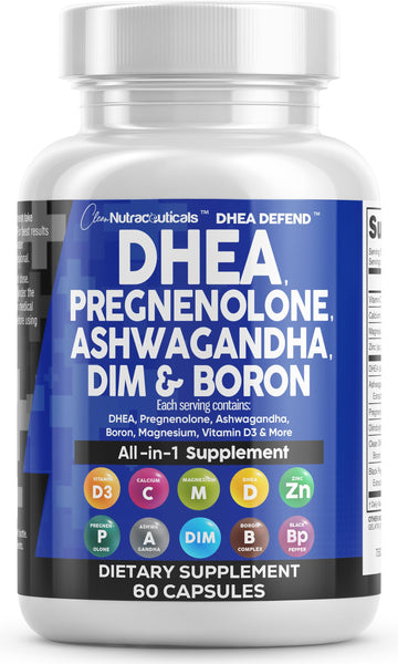 DHEA 200mg Supplement Pregnenolone 100mg for Men & Women with DIM Ashwagandha Boron 6mg Complex Calcium Magnesium Zinc 50mg Vitamin D3 5000 iu Hormone Support Capsules Pills - Made in USA 60 Ct Clean Nutraceuticals buy supplements canada