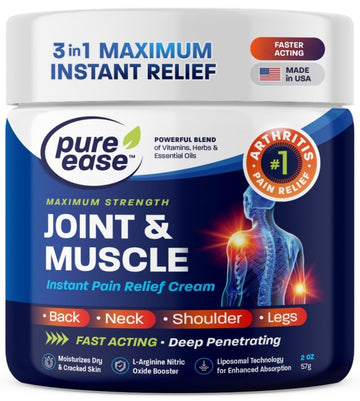 Pure Ease Arthritis Pain Relief Cream for Back 3 in 1 Maximum Instant Relief 2 OZ - Fast-Acting Muscle Pain Cream Extra Strength Joint & Knee - Powerful Formula for Neck Shoulder & Lower Back Pure Ease buy supplements canada