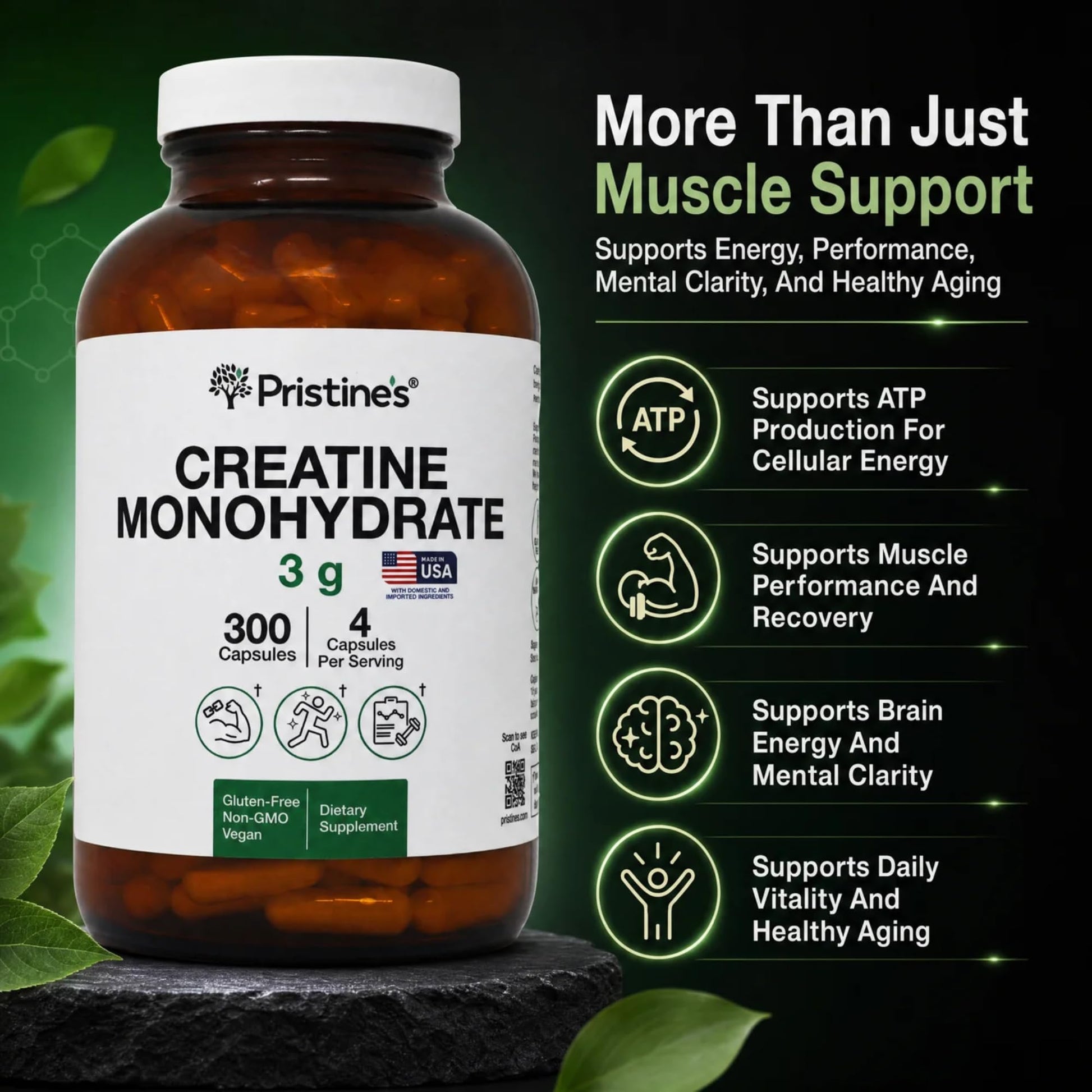 PRISTINE'S Creatine Monohydrate Capsules for Women & Men - NSF Certified 75 Day Supply 3G Creatine Pills for Women - Cognitive & Athletic Performance Support PRISTINE'S buy supplements canada