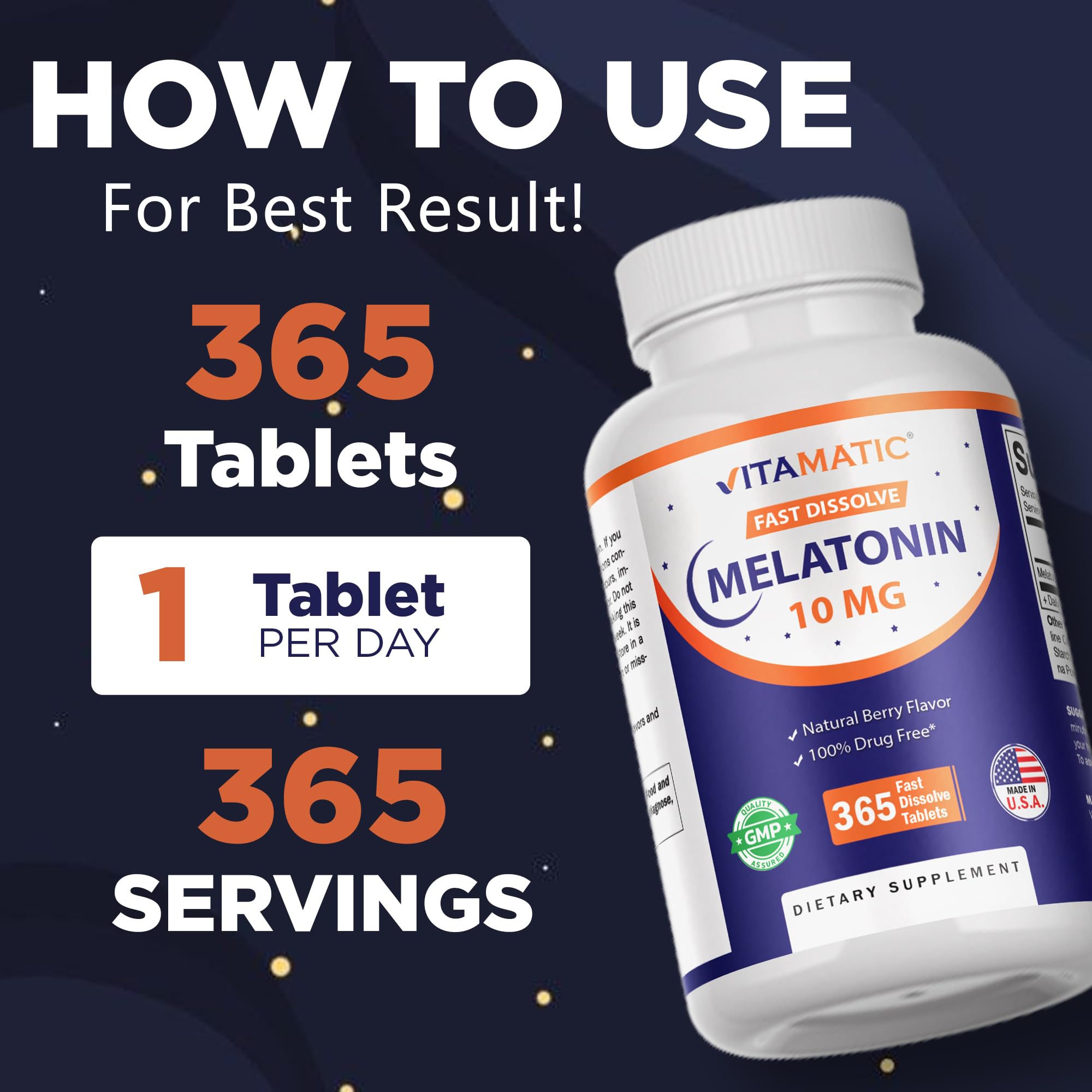 Vitamatic Melatonin 10 mg Fast Dissolve Tablets – Quick-Dissolving Sleep Support Supplement for Adults – Vegetarian, Non-GMO & Gluten-Free Vitamatic buy supplements canada