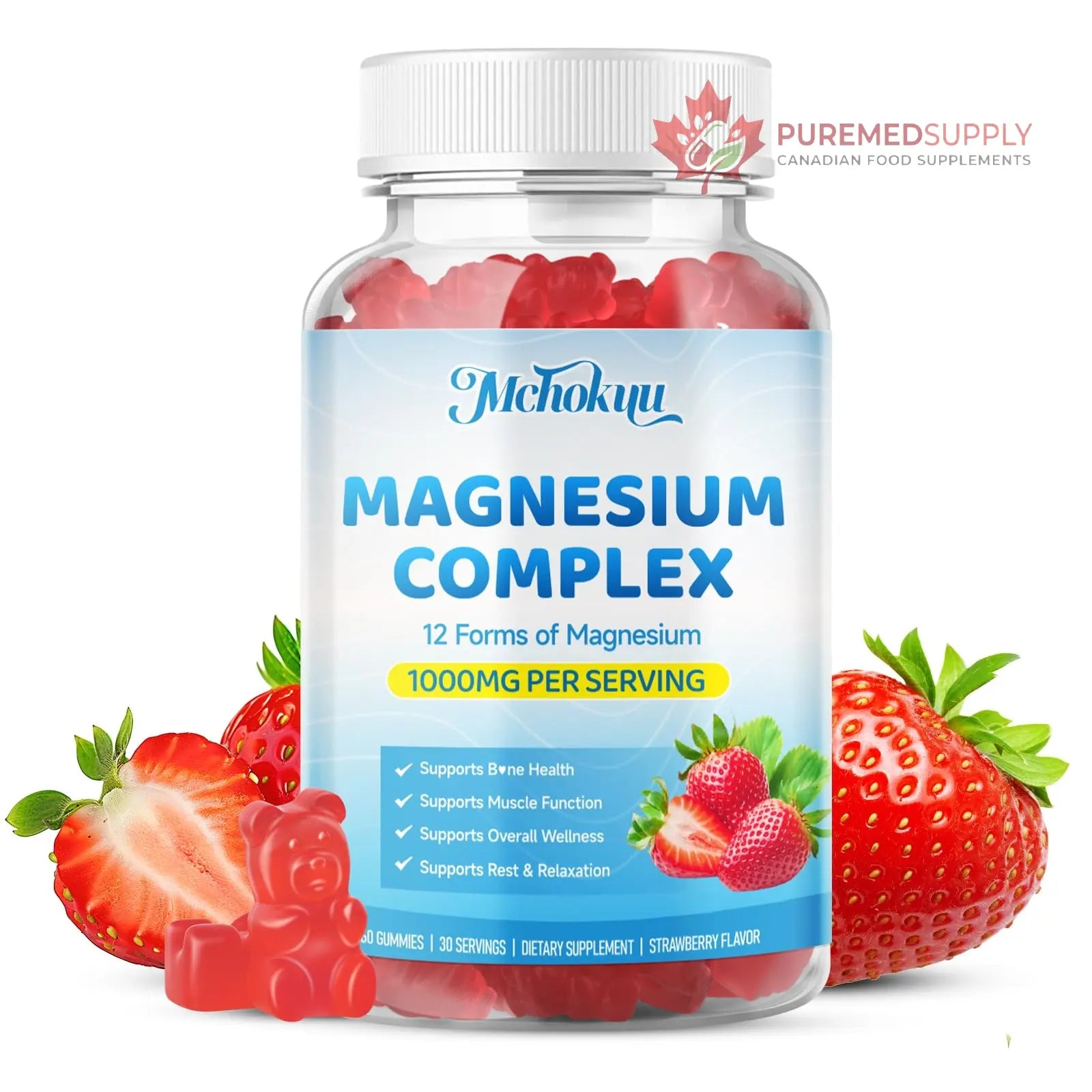 Magnesium Complex Gummies 1000mg | 12-in-1 Magnesium Complex Supplement with Glycinate, Citrate, Malate & Taurate Supports Muscle Function, Bone Health, Rest & Relaxation – Strawberry Flavor, 60 Count Mchokuu buy supplements canada