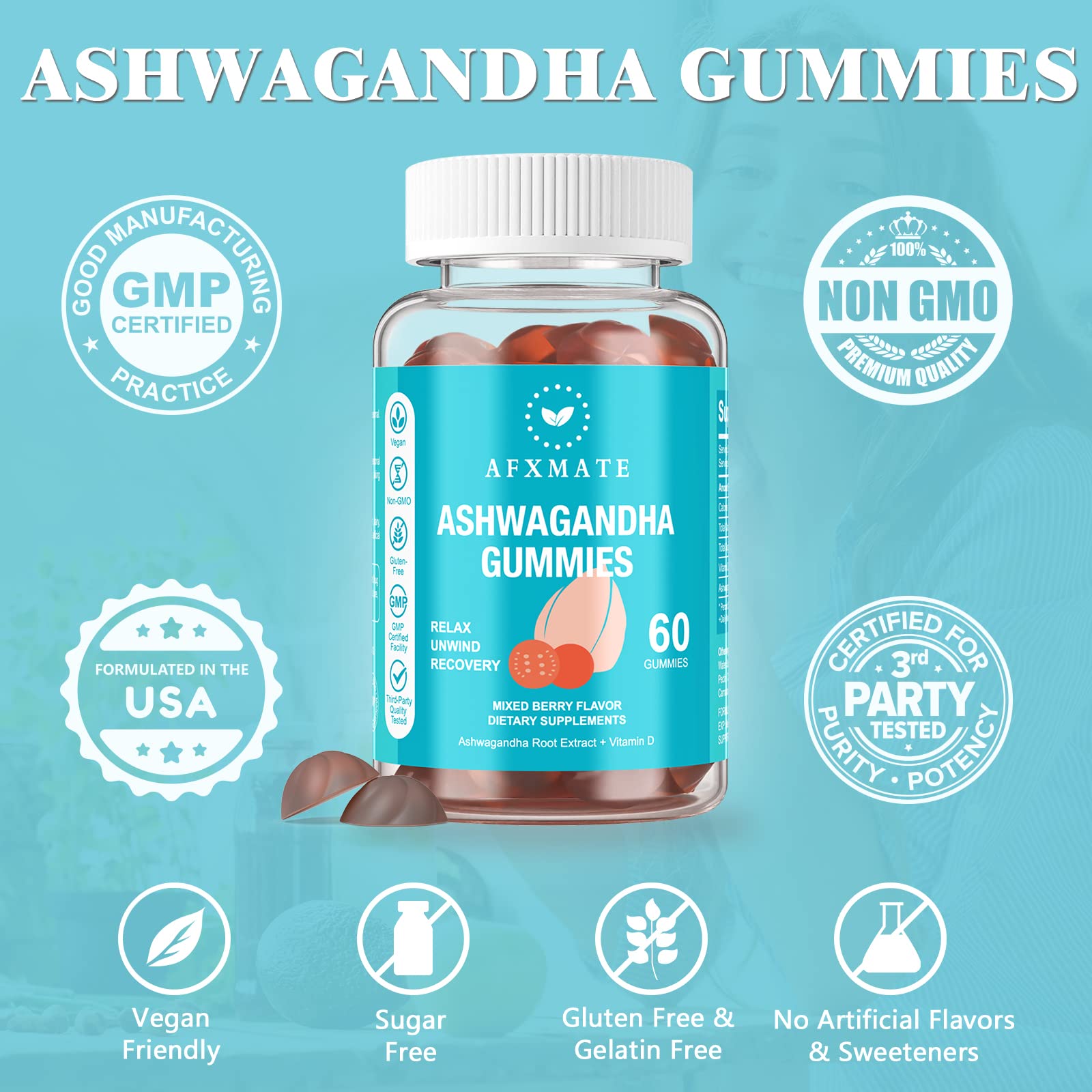 AFXMATE Ashwagandha Gummies & Vitamin D Gummies for Men & Women 120 Count Aswangdha Supplement (Non-GMO, Sugar Free & Gluten Free) AFXMATE buy supplements canada