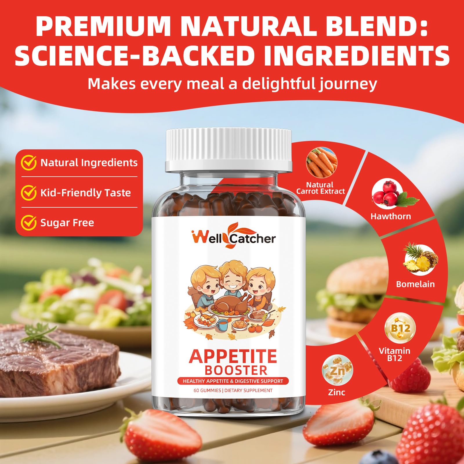 Appetite Booster Gummies for Kids Adults: Appetite Support Supplement with Bromelain Hawthorn Zinc Vitamin B12 for Healthy Digestive & Nutritional Balance, Sugar Free Mixed Fruit Flavor Vegan 30 Days Wellcatcher buy supplements canada